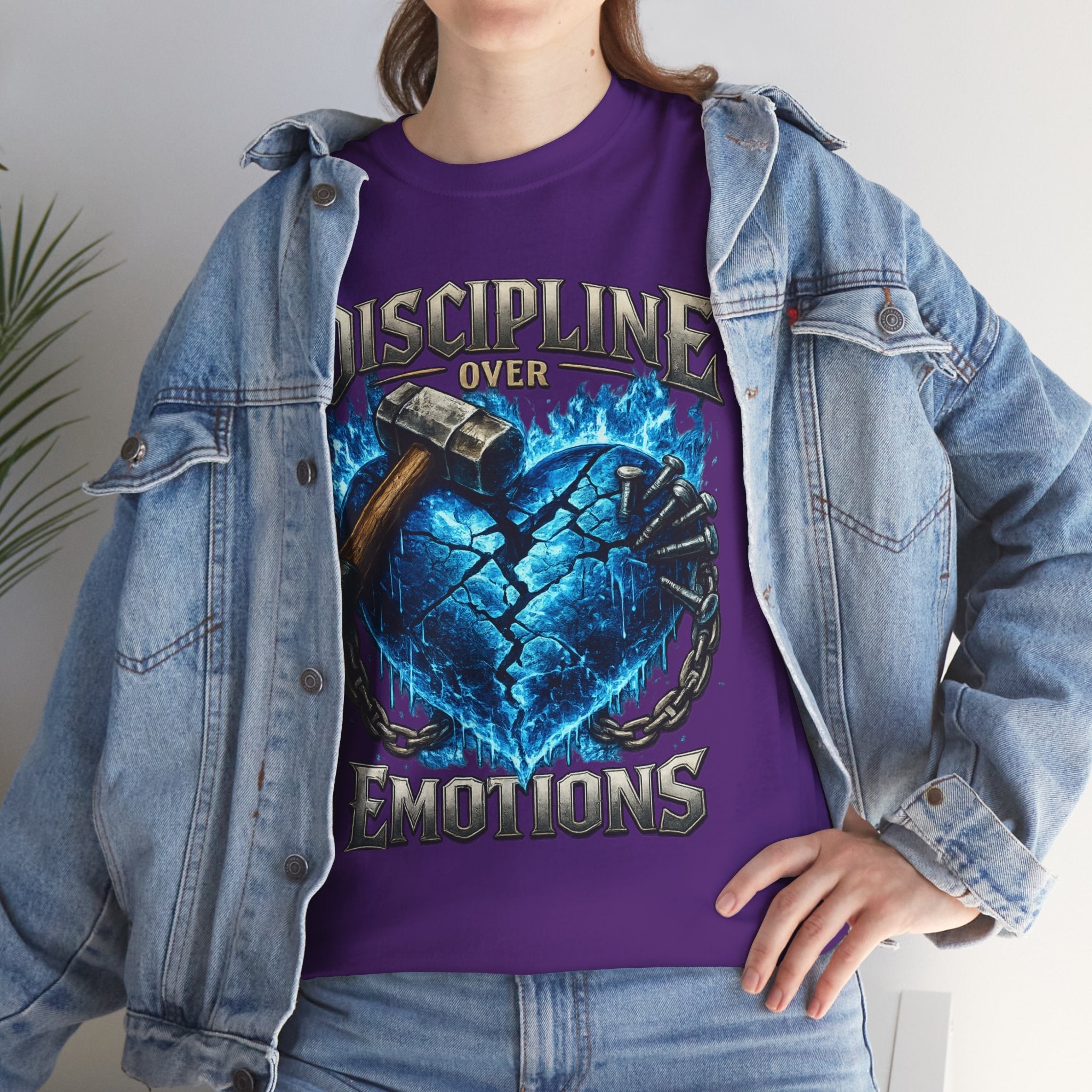 Discipline Over Emotions Graphic T-Shirt (Blue Heart) Printify