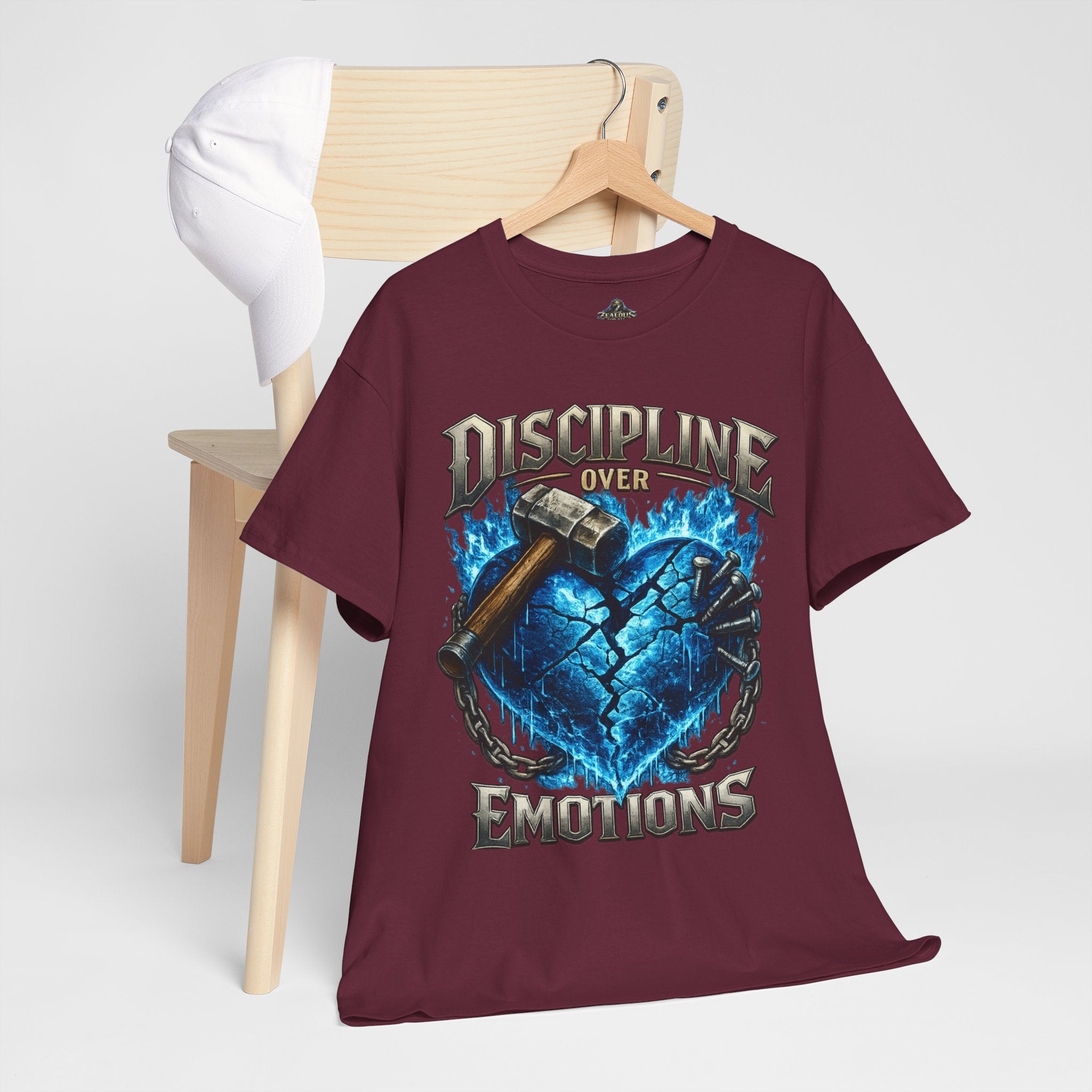 Discipline Over Emotions Graphic T-Shirt (Blue Heart) Printify