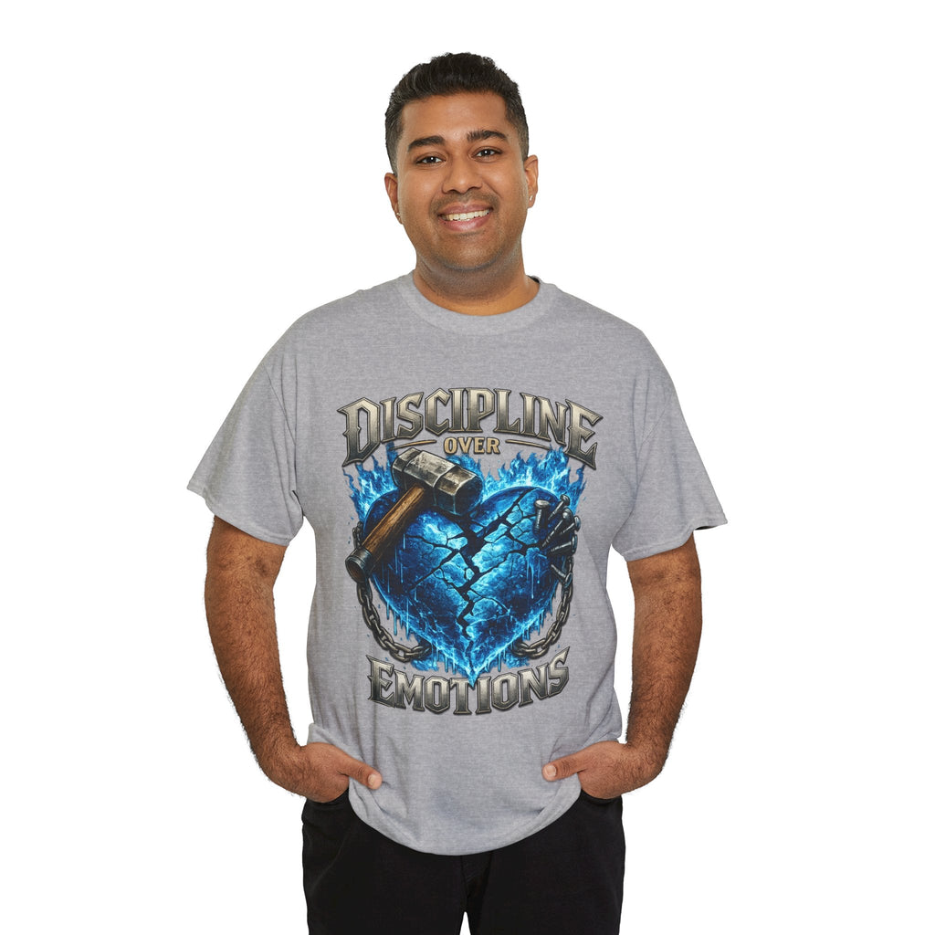 Discipline Over Emotions Graphic T-Shirt (Blue Heart) Printify