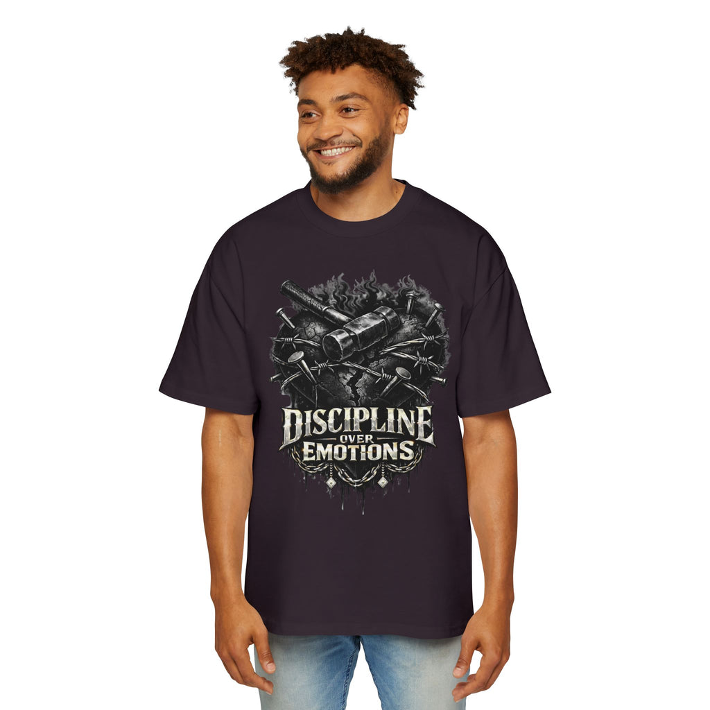 Oversized Discipline Over Emotions Graphic Tee (Black Heart) Printify