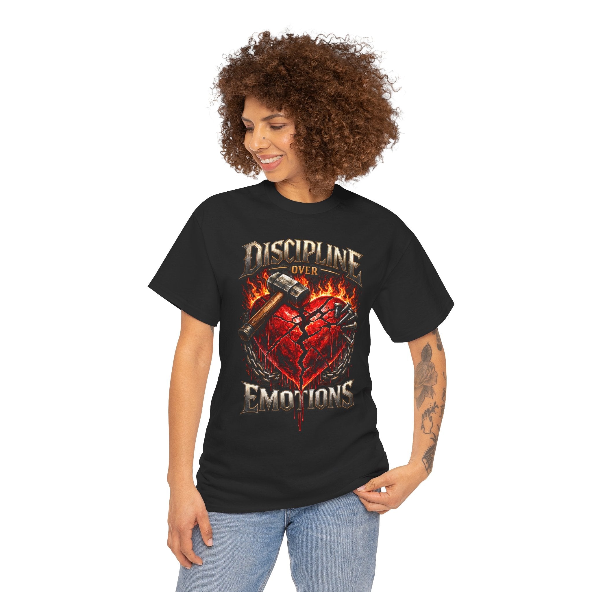 Discipline Over Emotions Graphic T-Shirt (Red Heart) Printify