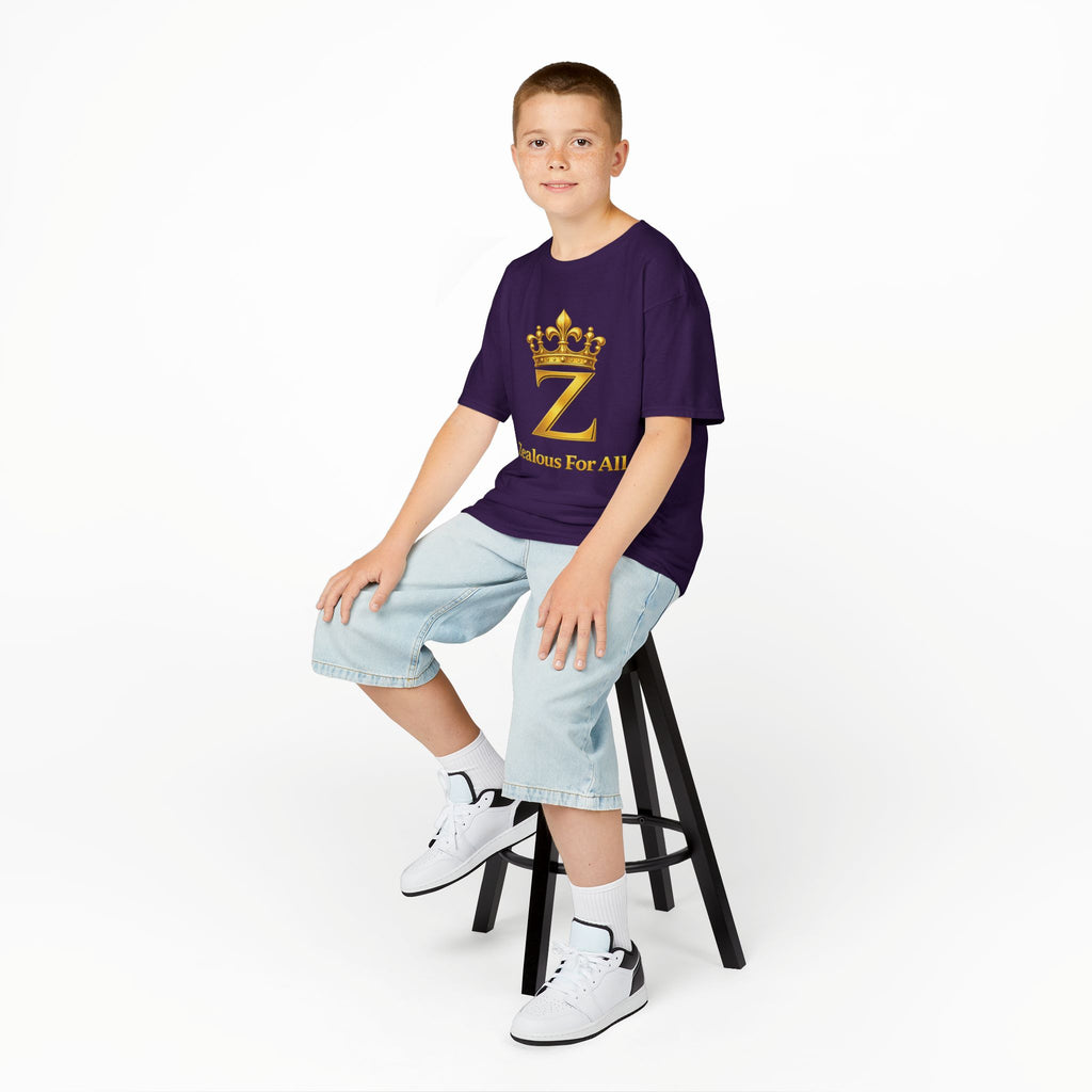 First Kids Zealous For All T-Shirt Drop 01 — Gold Logo Kids Tee Printify