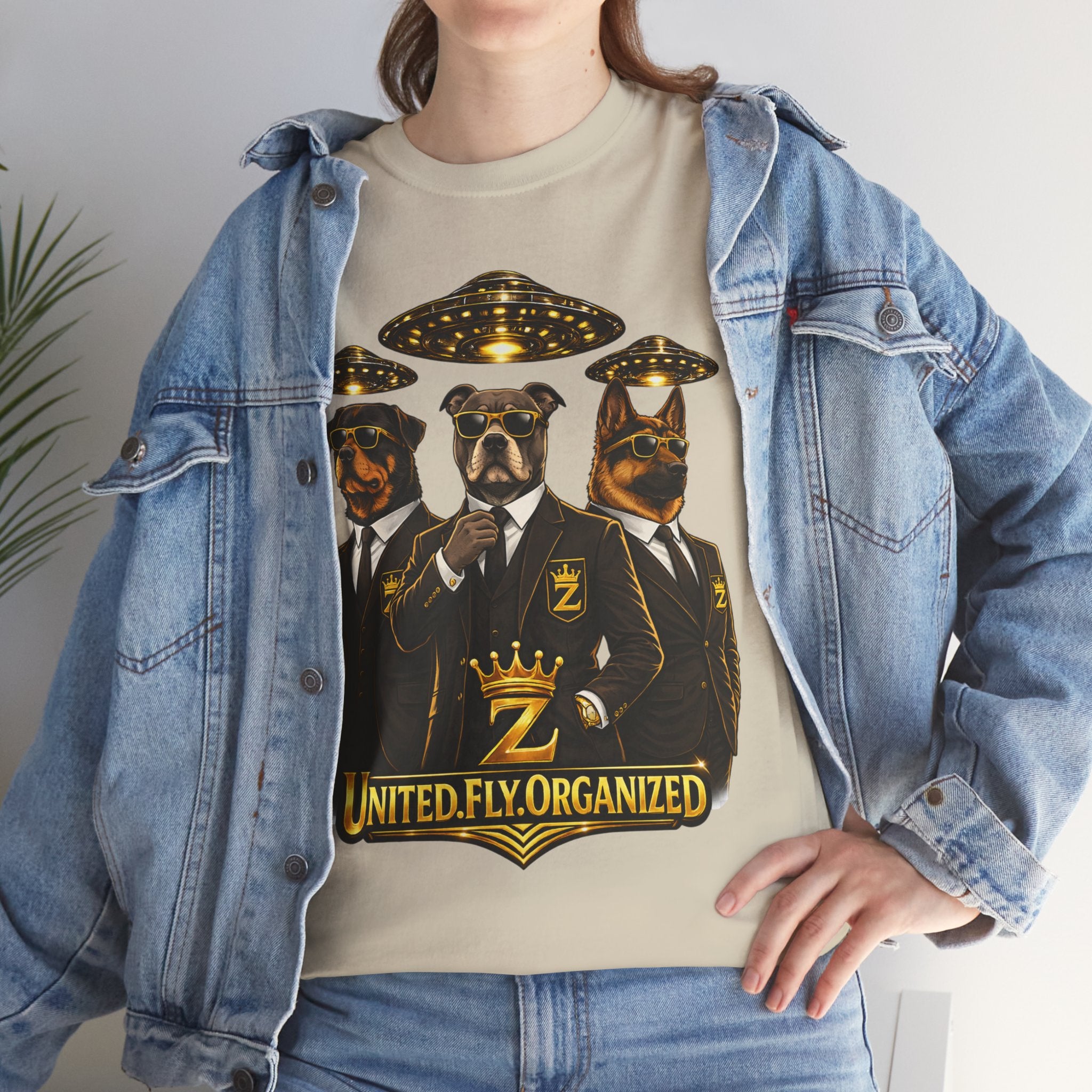 Adult "United. Fly. Organized." Graphic Tee (Gold) Printify