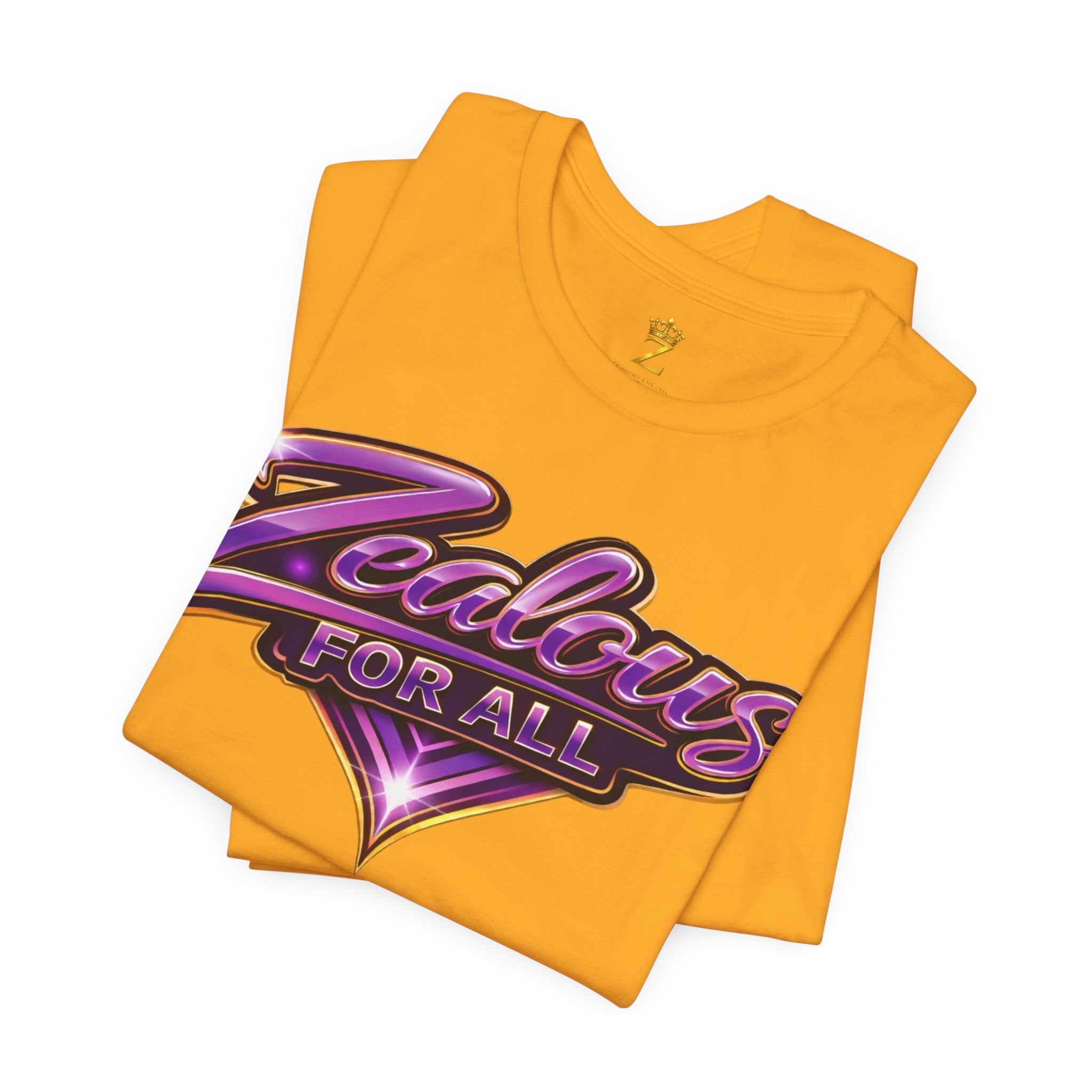 CUSTOM Zealous For All Graphic T-Shirt (Purple & Gold Trim Logo)