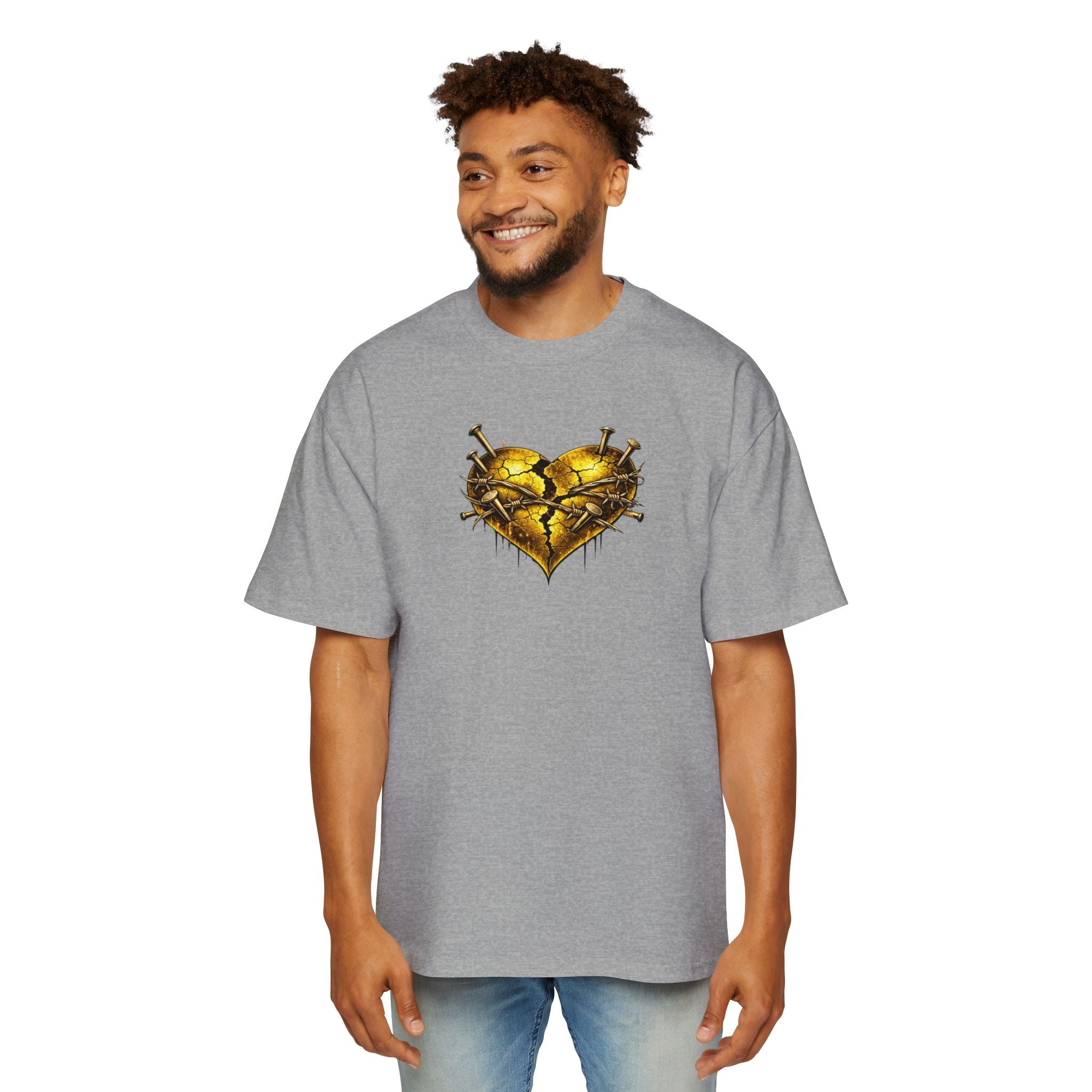 Oversized Discipline Over Emotions (Back) Graphic Tee (Gold Heart) Printify