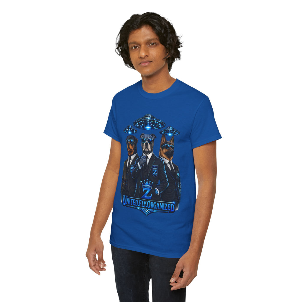 Adult "United. Fly. Organized." Graphic Tee (Blue) Printify
