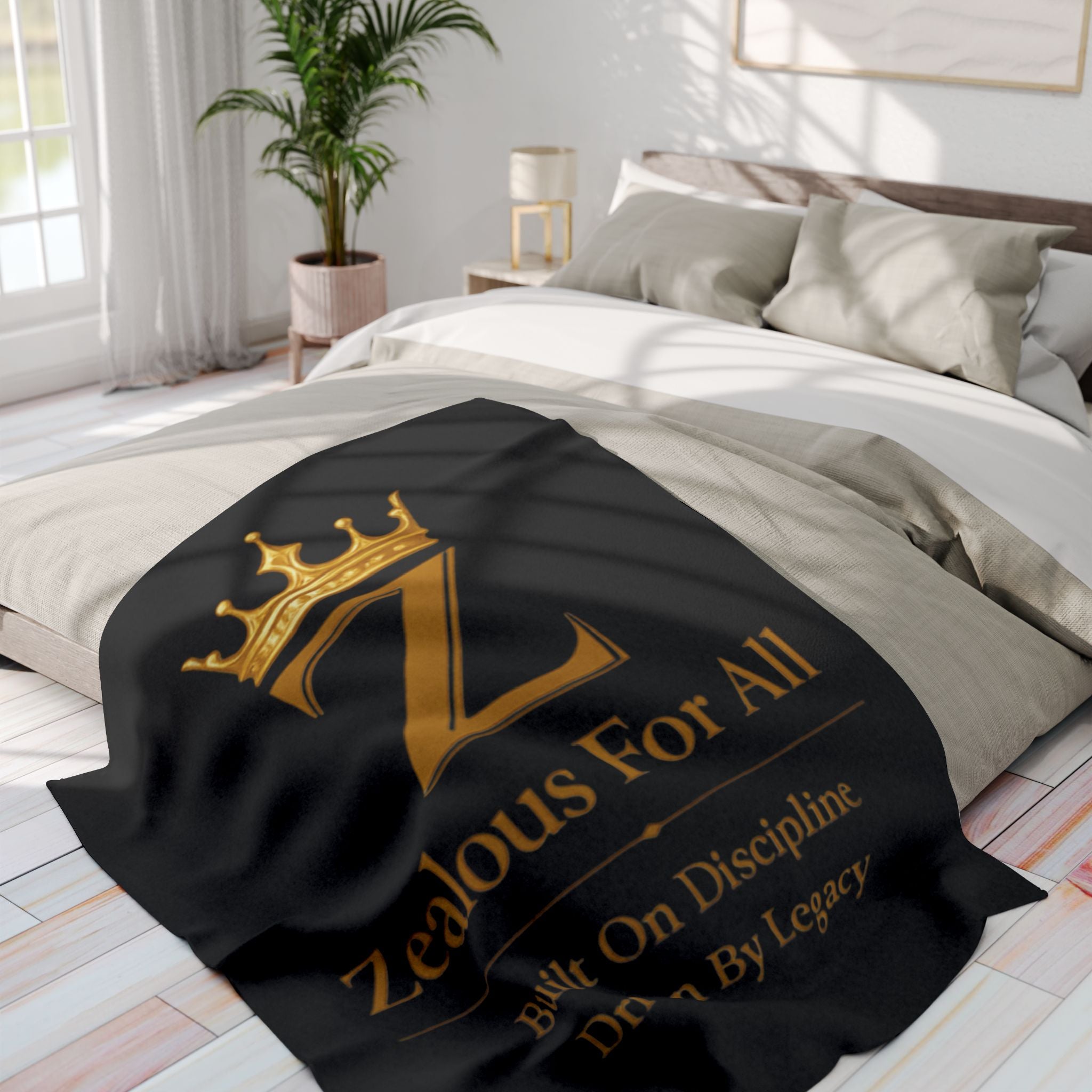 First Zealous For All Gold Crown Throw Drop 01 — Black Arctic Fleece Blanket Printify