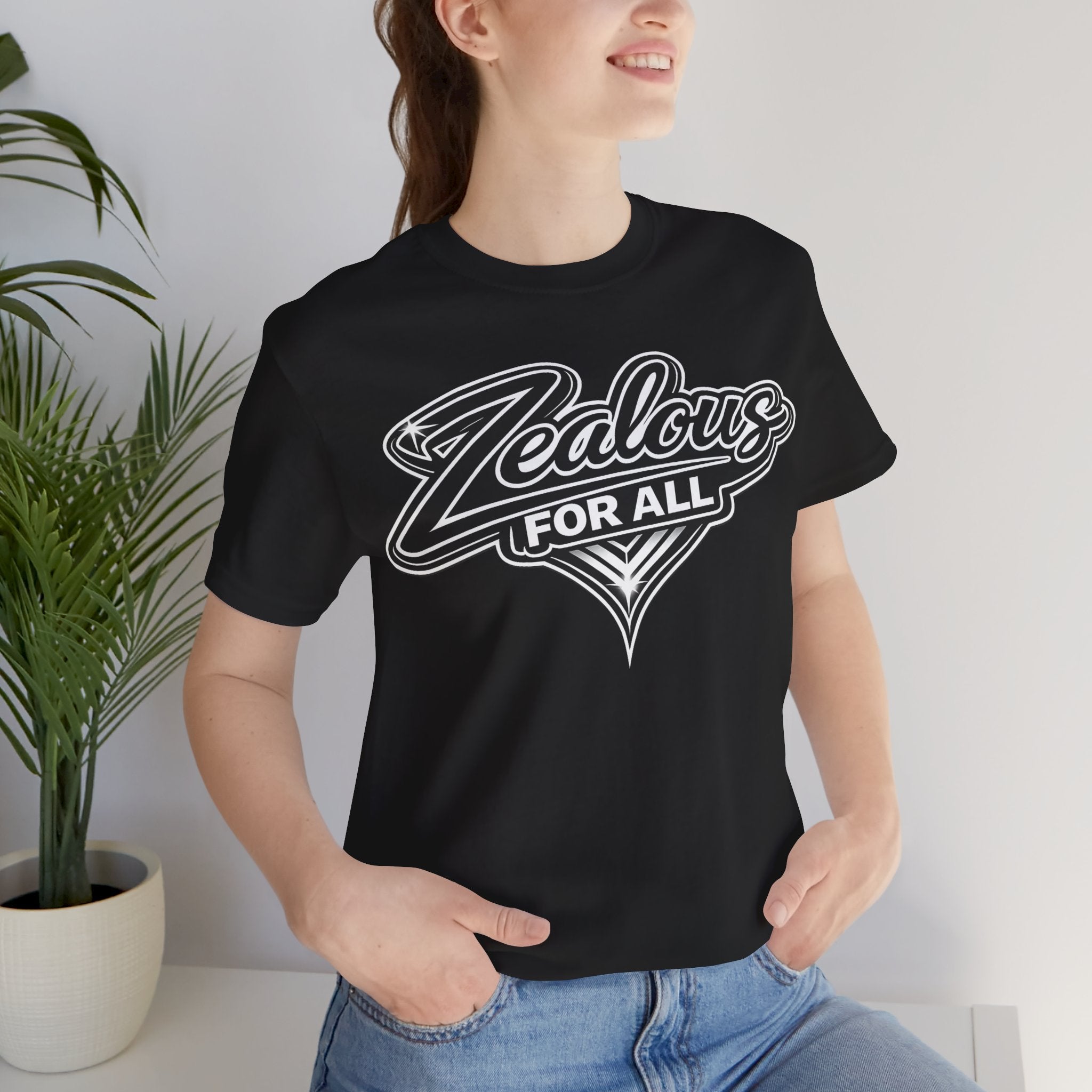 Zealous For All Graphic T-Shirt (Black Logo) Printify