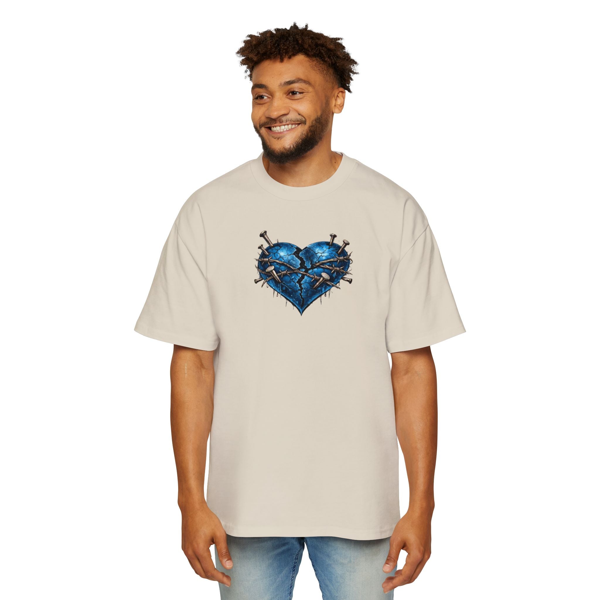 Oversized Discipline Over Emotions (Back) Graphic Tee (Blue Heart) Printify