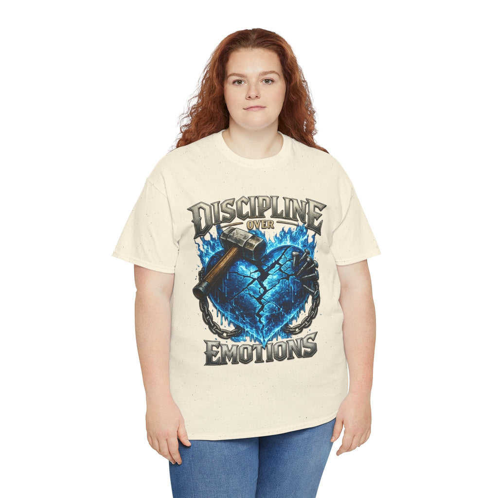 Discipline Over Emotions Graphic T-Shirt (Blue Heart) Printify