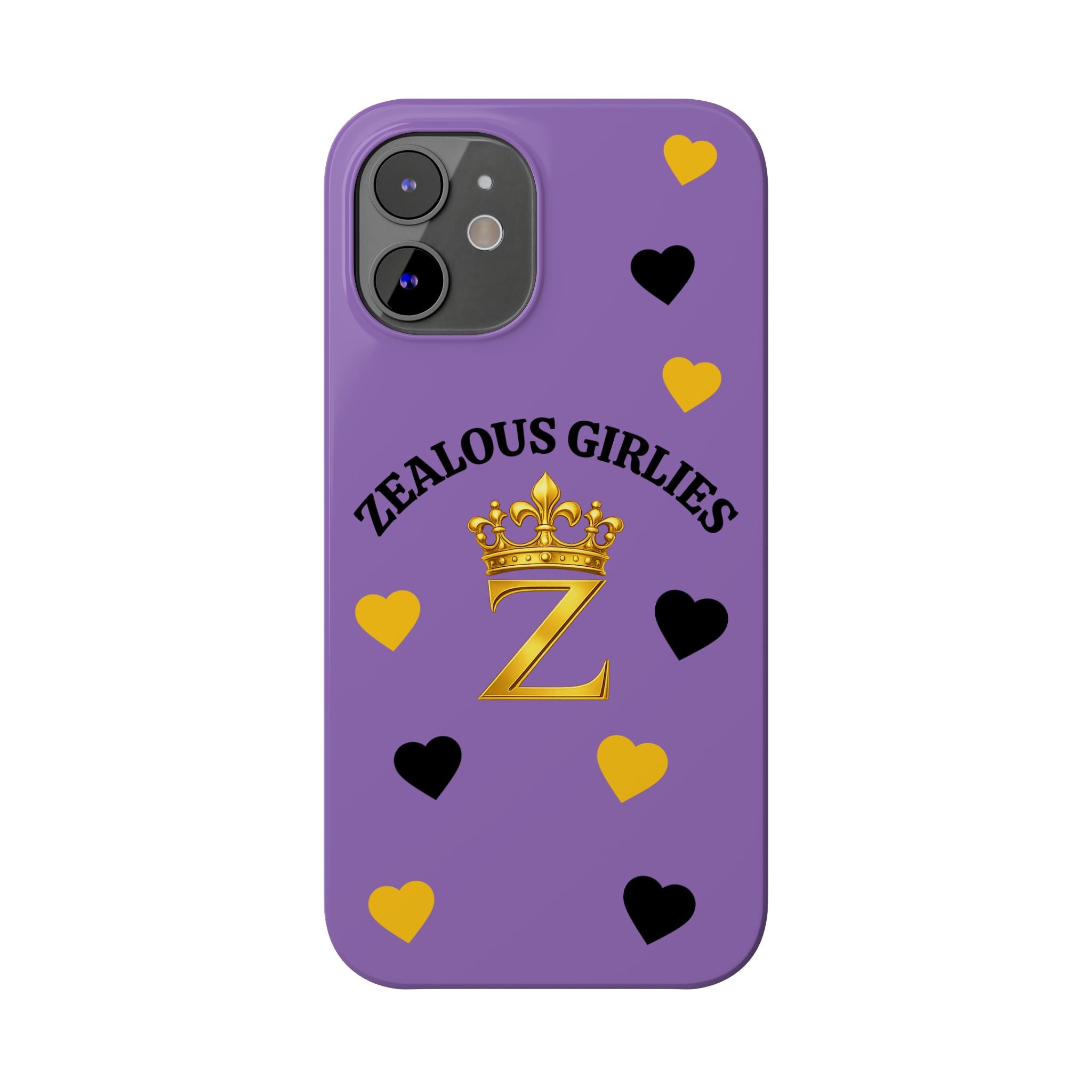 Zealous Girlies 'Z' Crown Slim Phone Case — Purple & Gold Heart Design Printify
