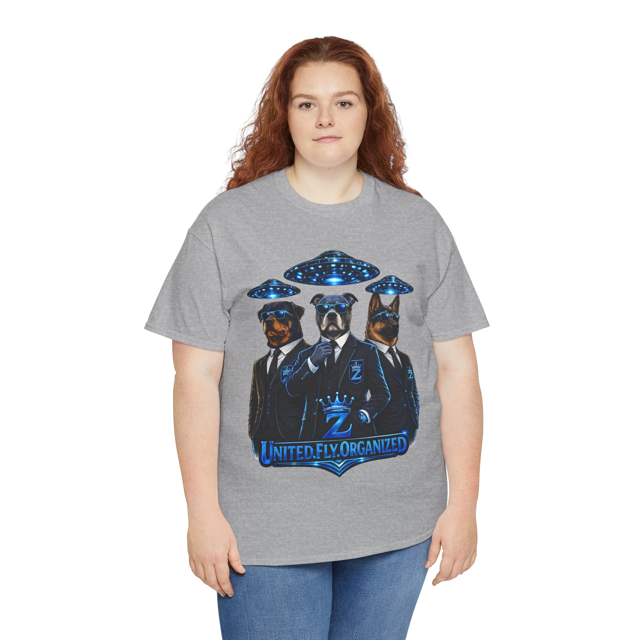 Adult "United. Fly. Organized." Graphic Tee (Blue) Printify