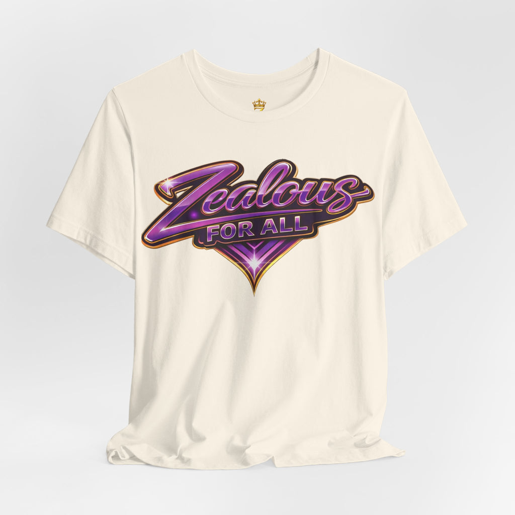 CUSTOM Zealous For All Graphic T-Shirt (Purple & Gold Trim Logo)