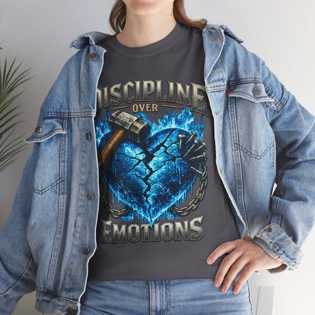 Discipline Over Emotions Graphic T-Shirt (Blue Heart) Printify