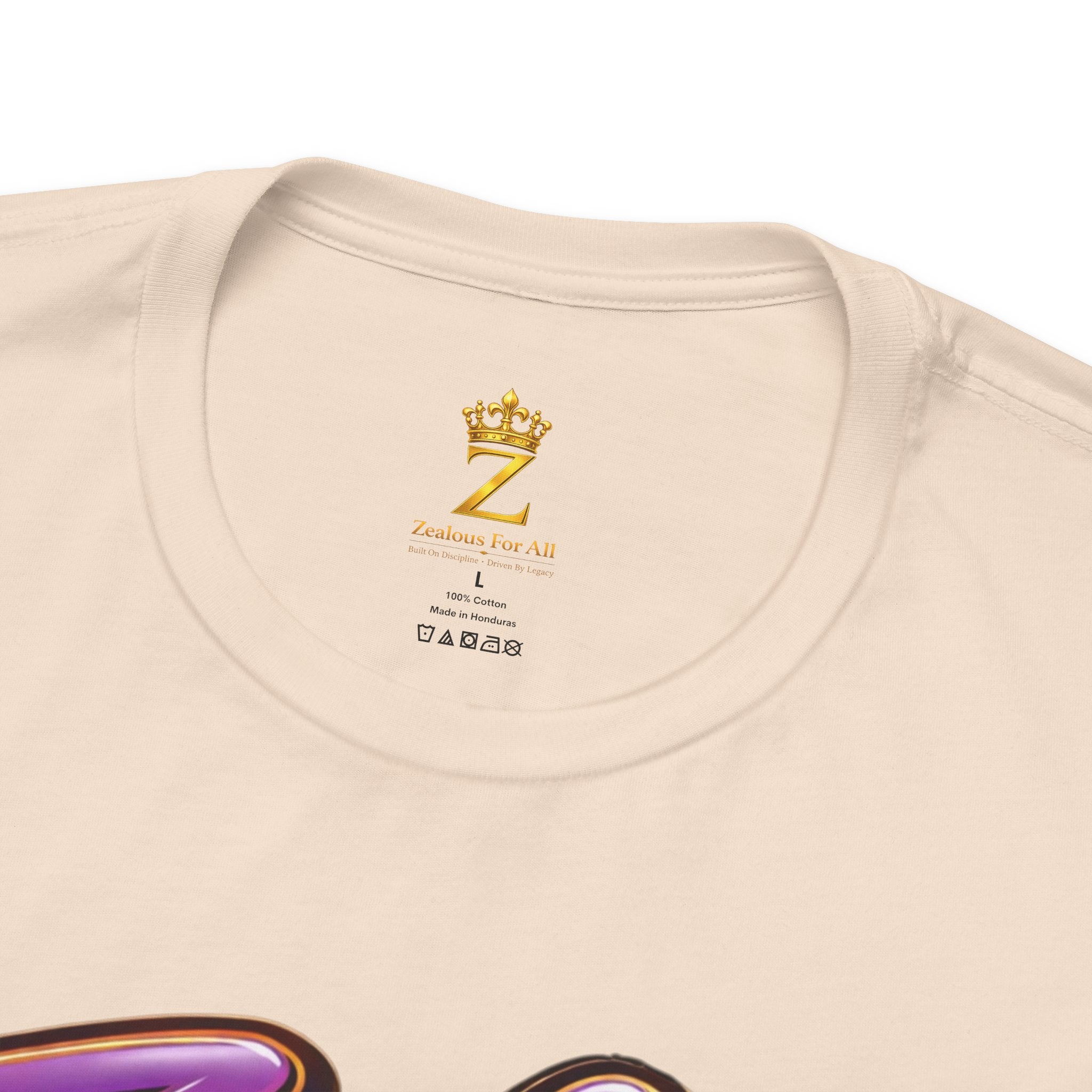 CUSTOM Zealous For All Graphic T-Shirt (Purple & Gold Trim Logo)