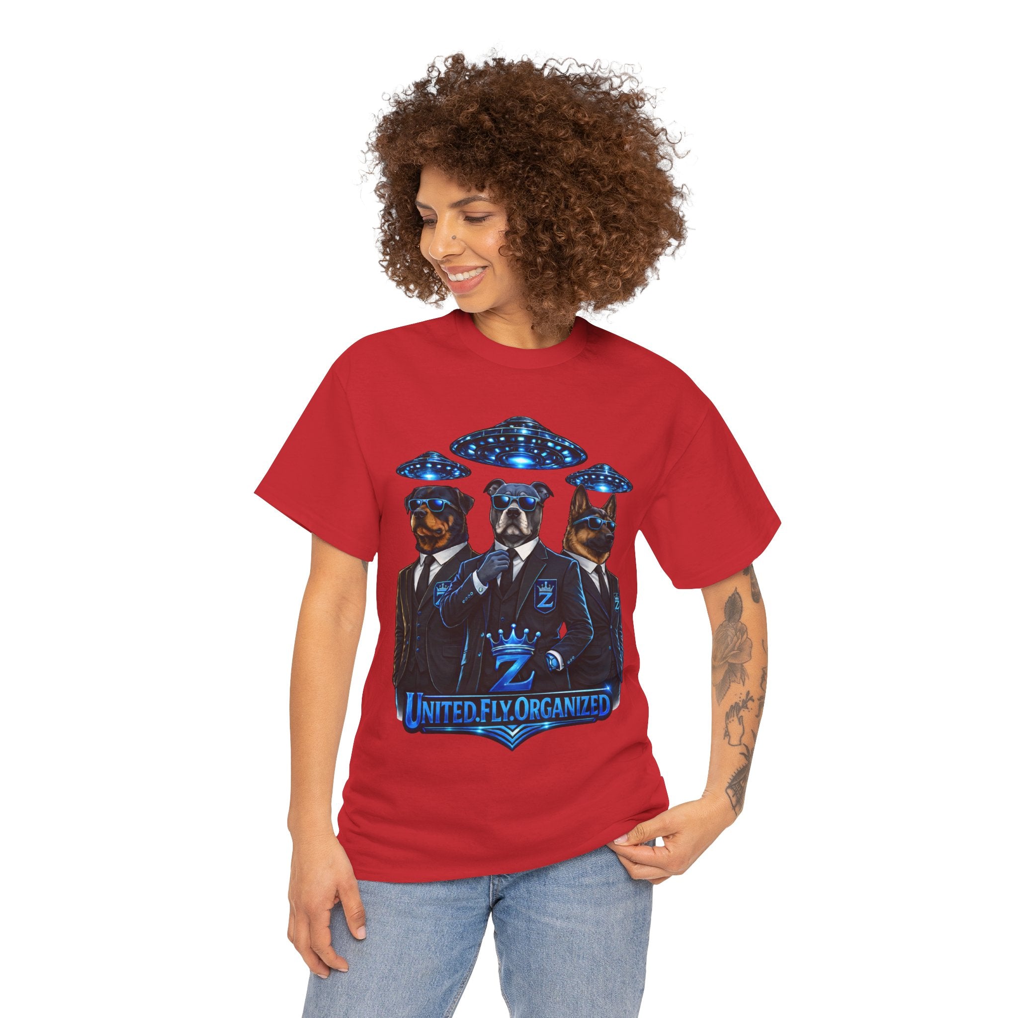 Adult "United. Fly. Organized." Graphic Tee (Blue) Printify
