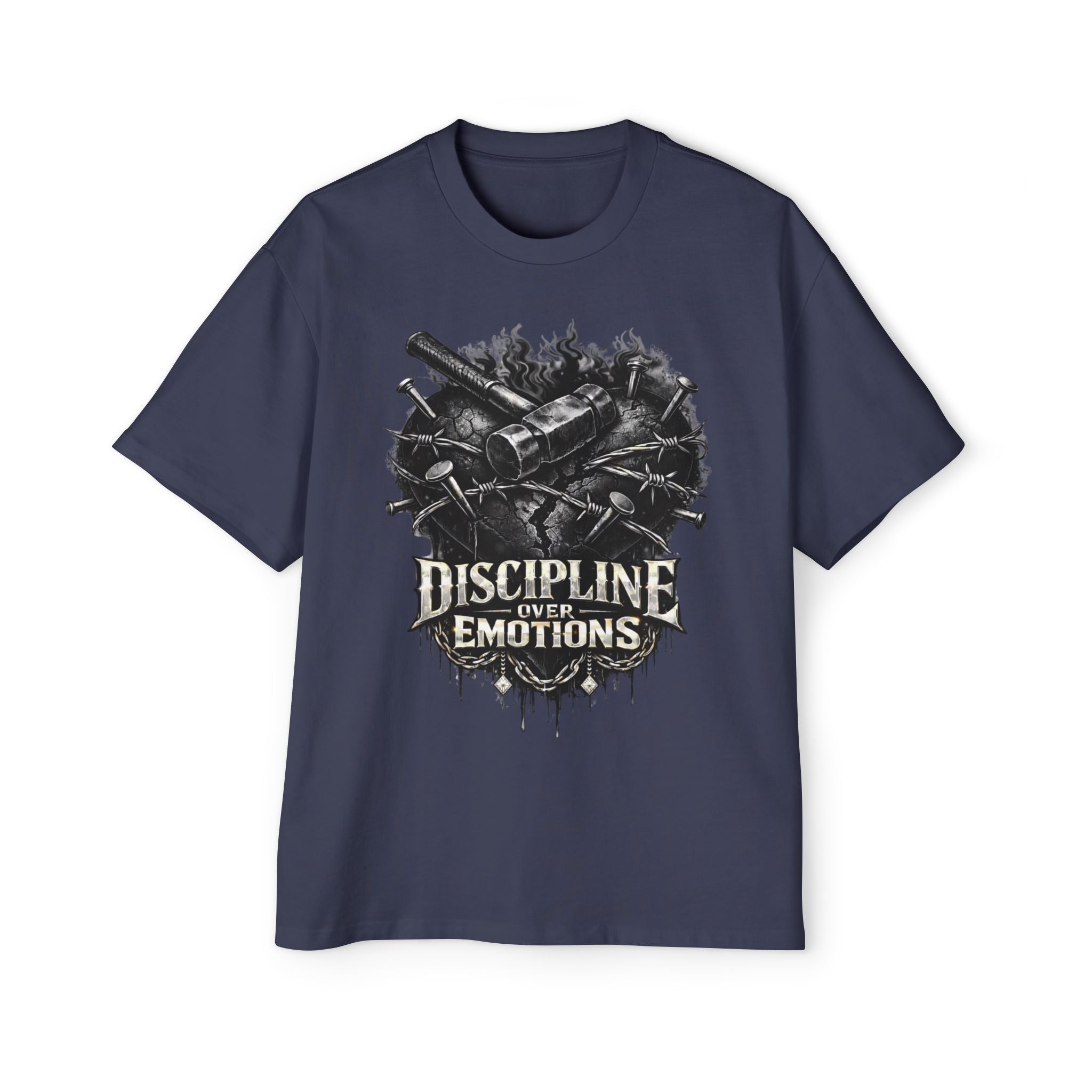 Oversized Discipline Over Emotions Graphic Tee (Black Heart) Printify