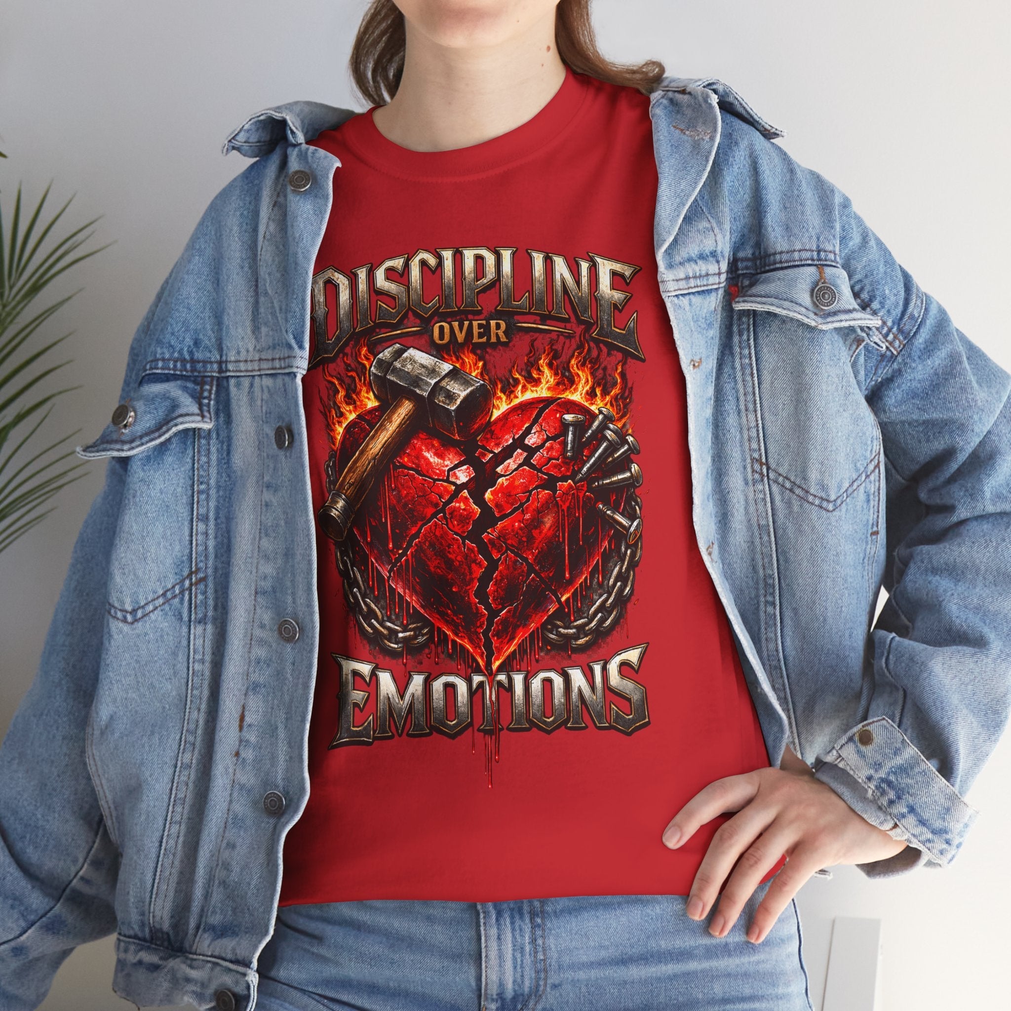 Discipline Over Emotions Graphic T-Shirt (Red Heart) Printify