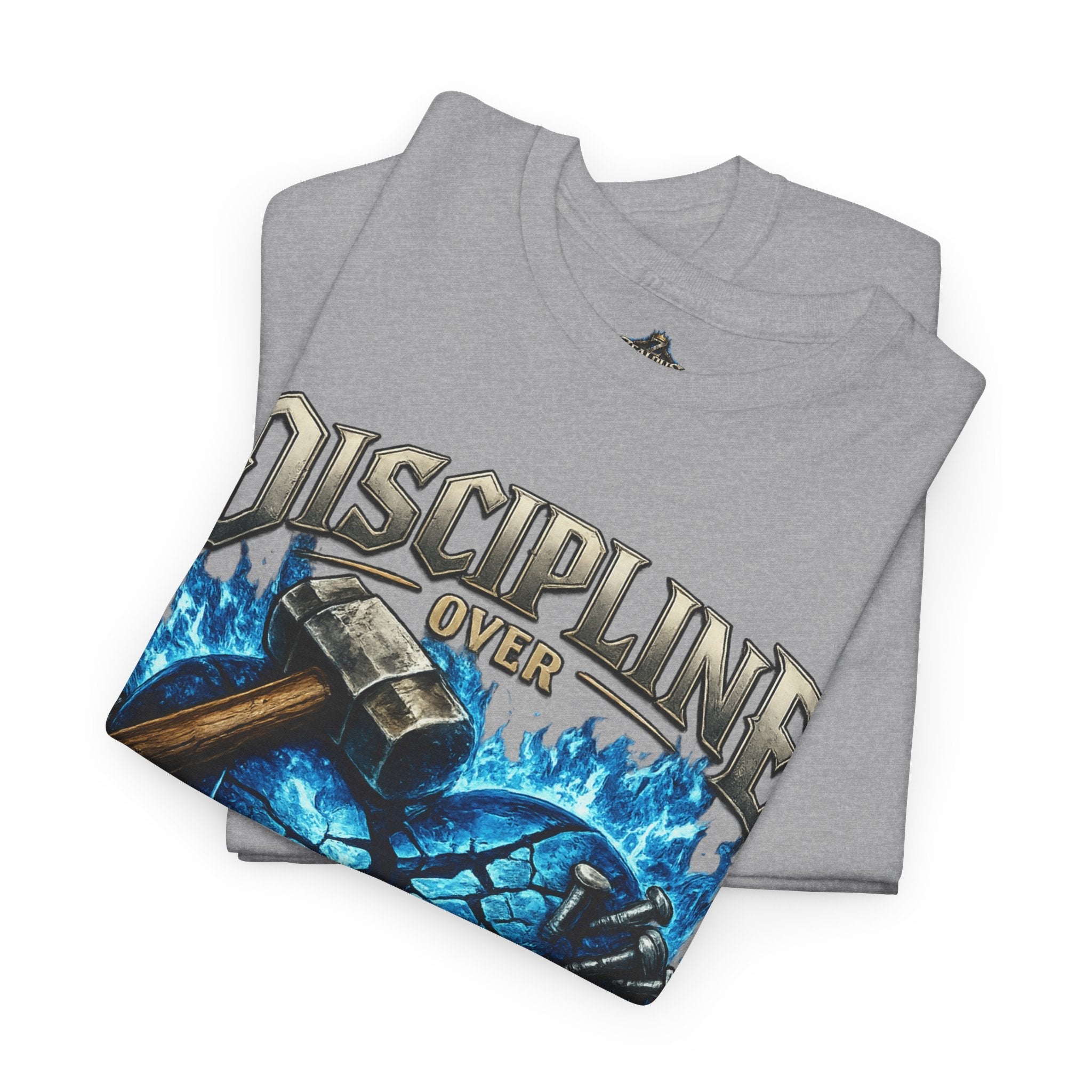 Discipline Over Emotions Graphic T-Shirt (Blue Heart) Printify
