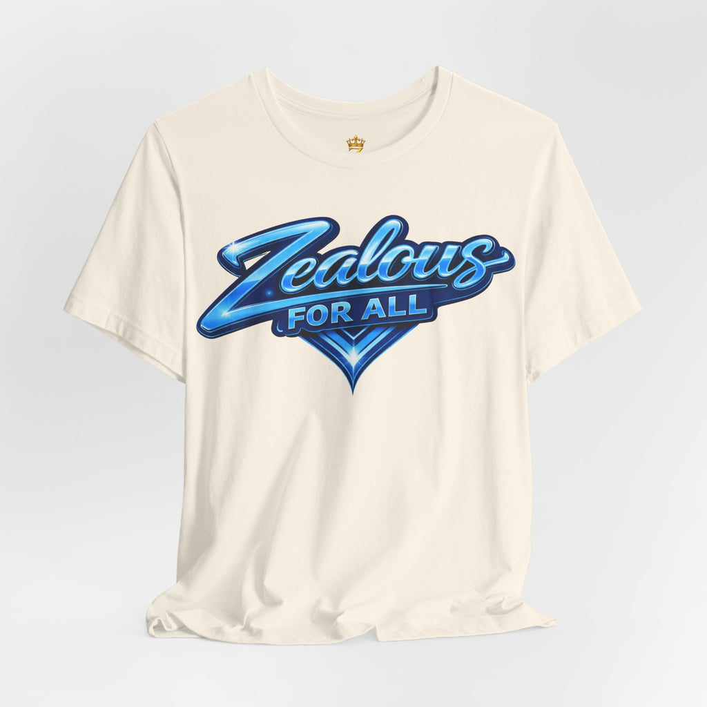 Zealous For All Graphic T-Shirt (Blue Logo) Printify