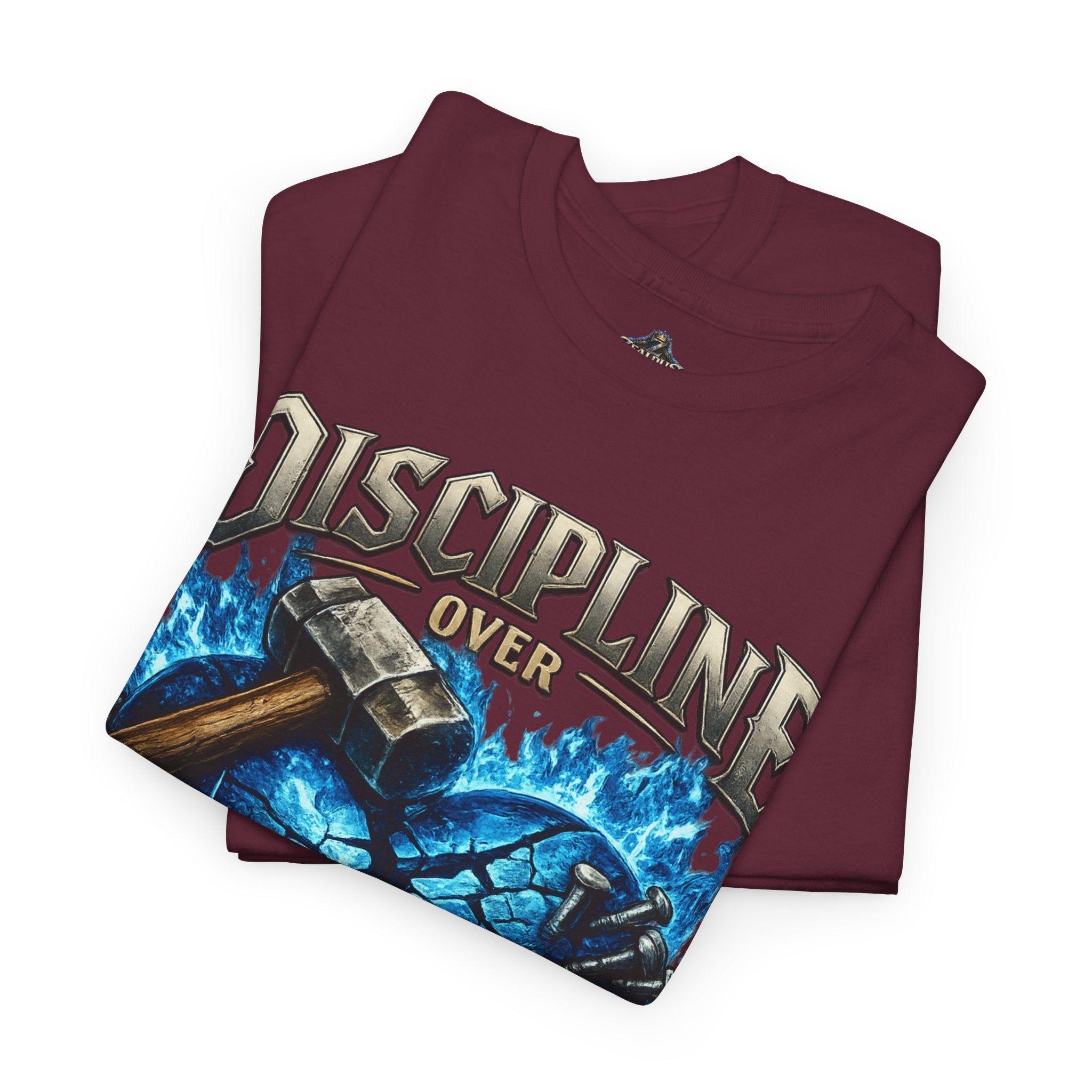 Discipline Over Emotions Graphic T-Shirt (Blue Heart) Printify