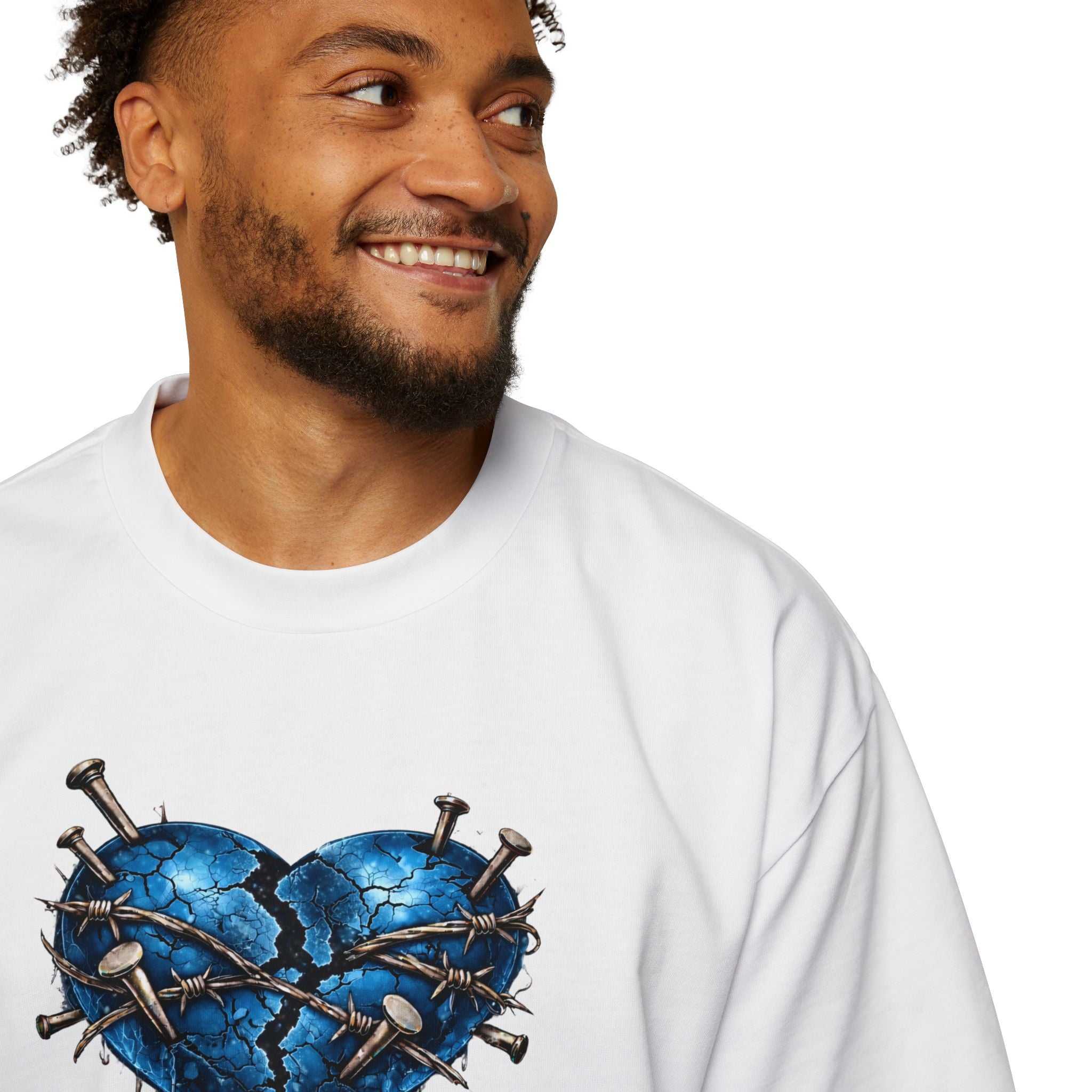 Oversized Discipline Over Emotions (Back) Graphic Tee (Blue Heart) Printify