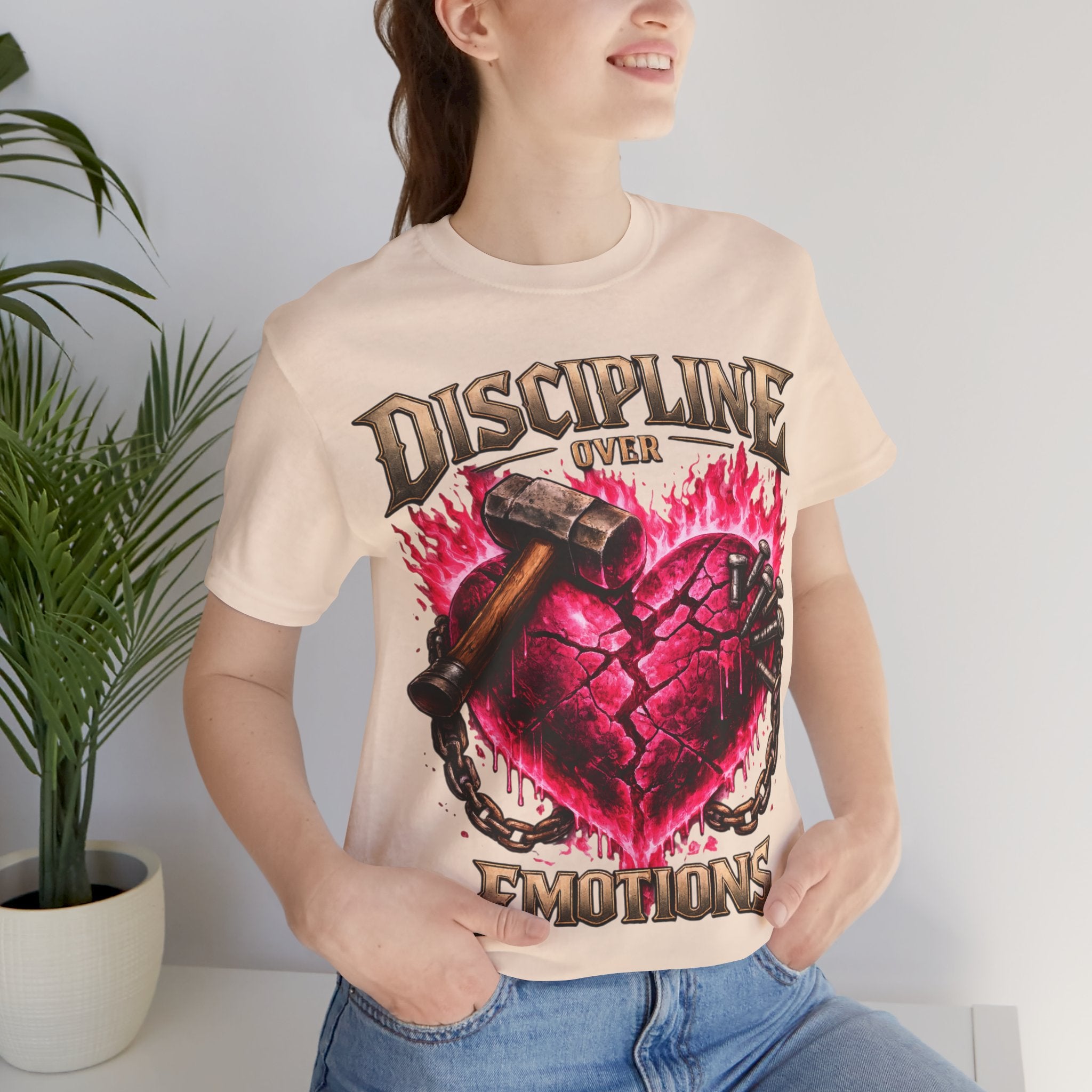 Discipline Over Emotions Premium Graphic T-Shirt (Hot Pink Heart) Printify