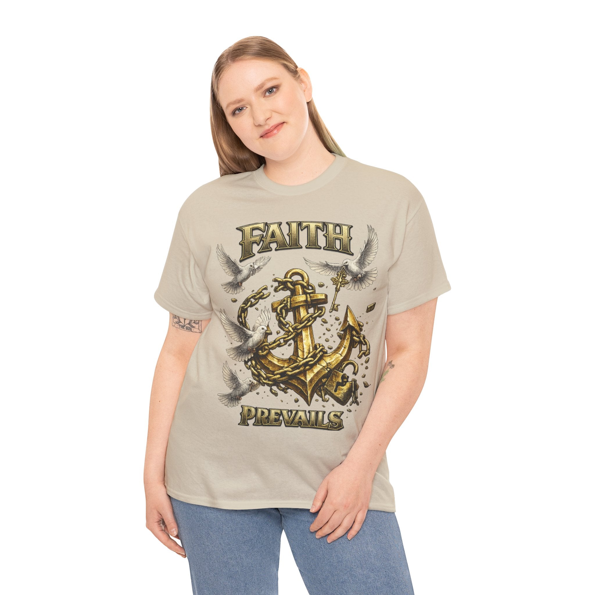 Adult Faith Prevails Anchor T-Shirt (Gold Anchor) Printify