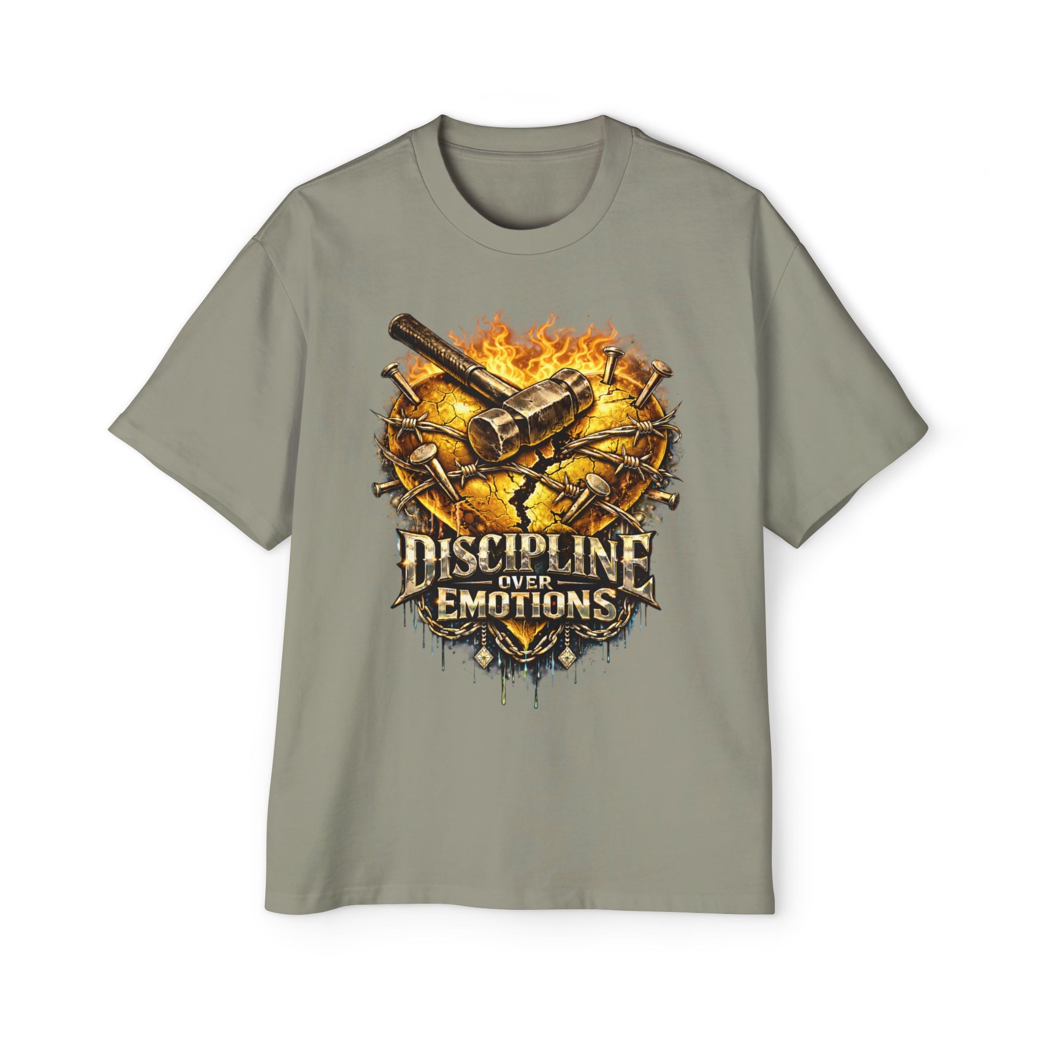 Oversized Discipline Over Emotions Graphic Tee (Gold Heart) Printify