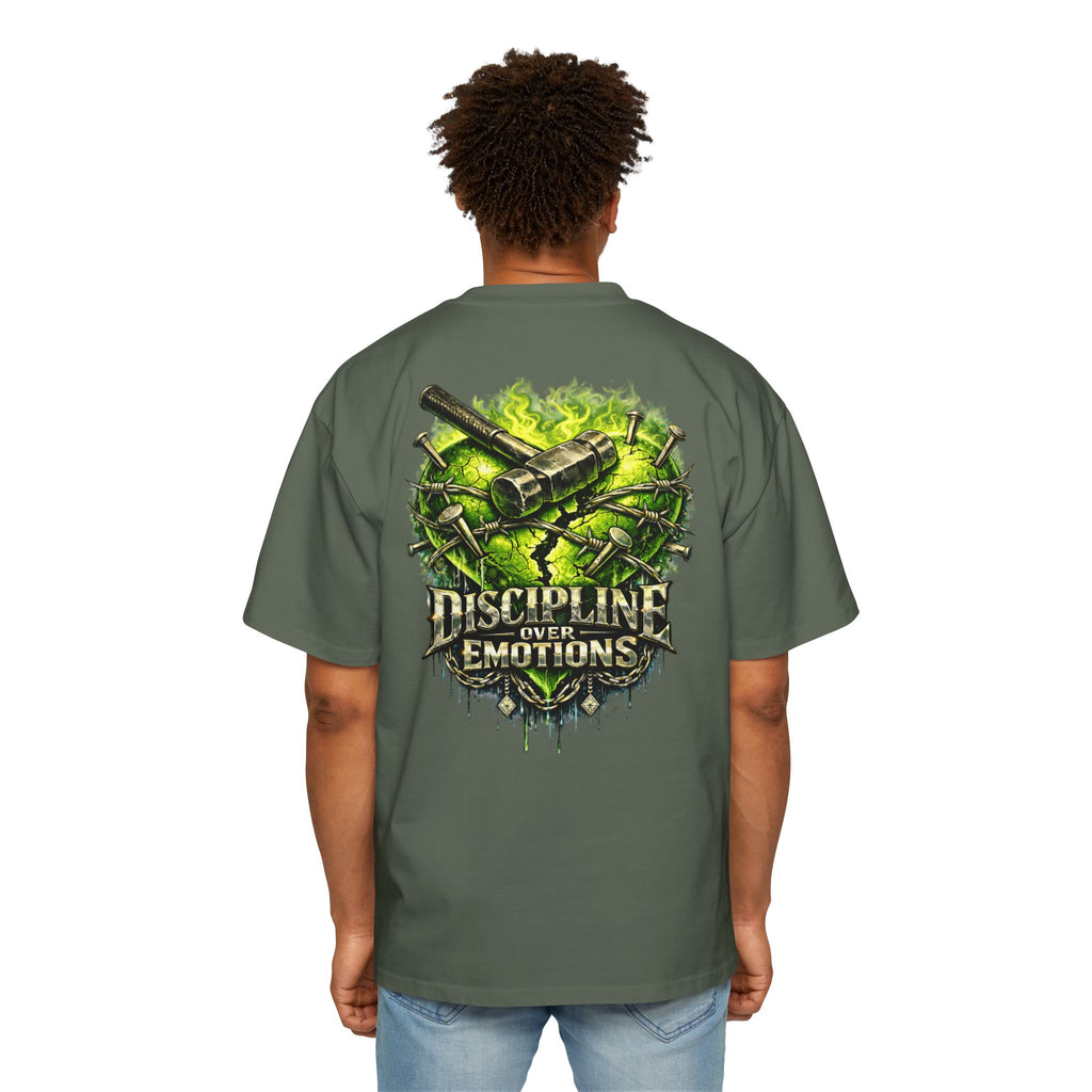 Adult *Oversized* Discipline Over Emotions (Back) Graphic Tee (Lime Green Heart) Printify