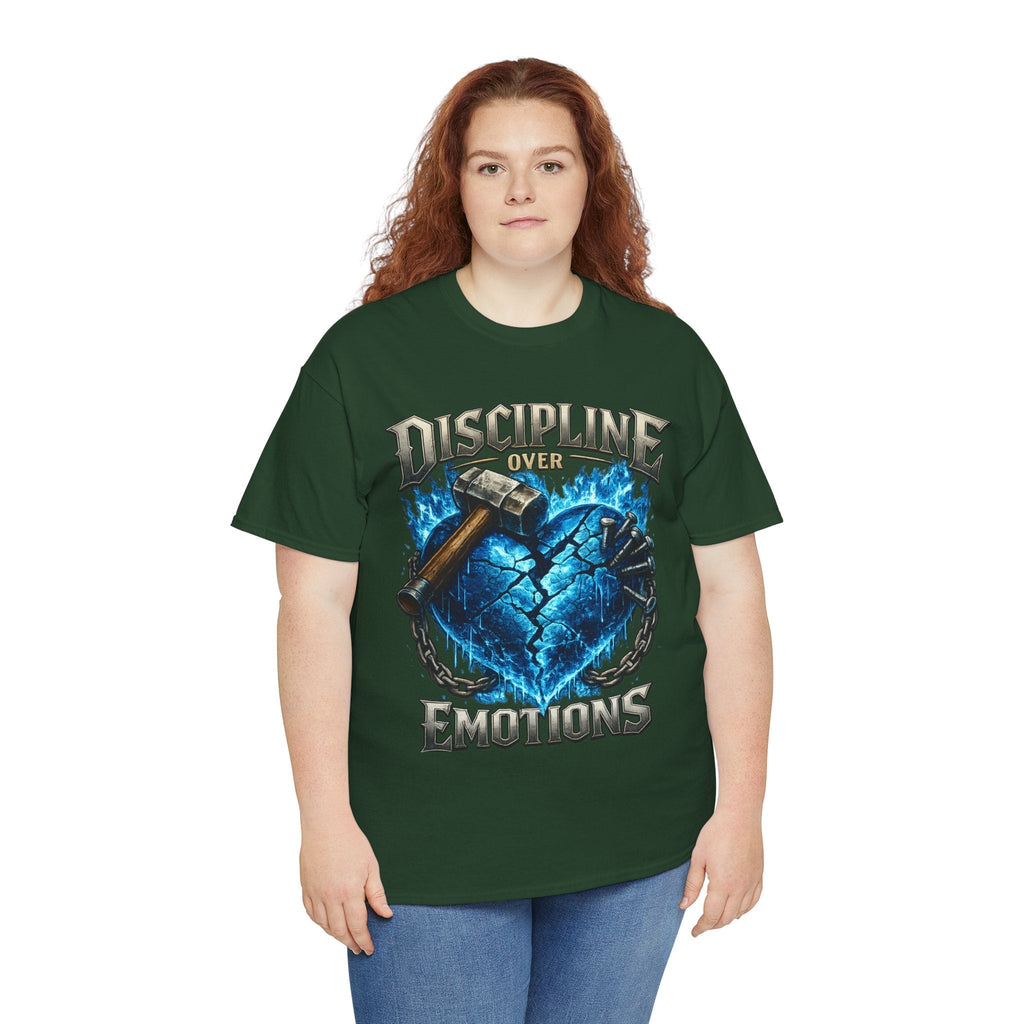 Discipline Over Emotions Graphic T-Shirt (Blue Heart) Printify