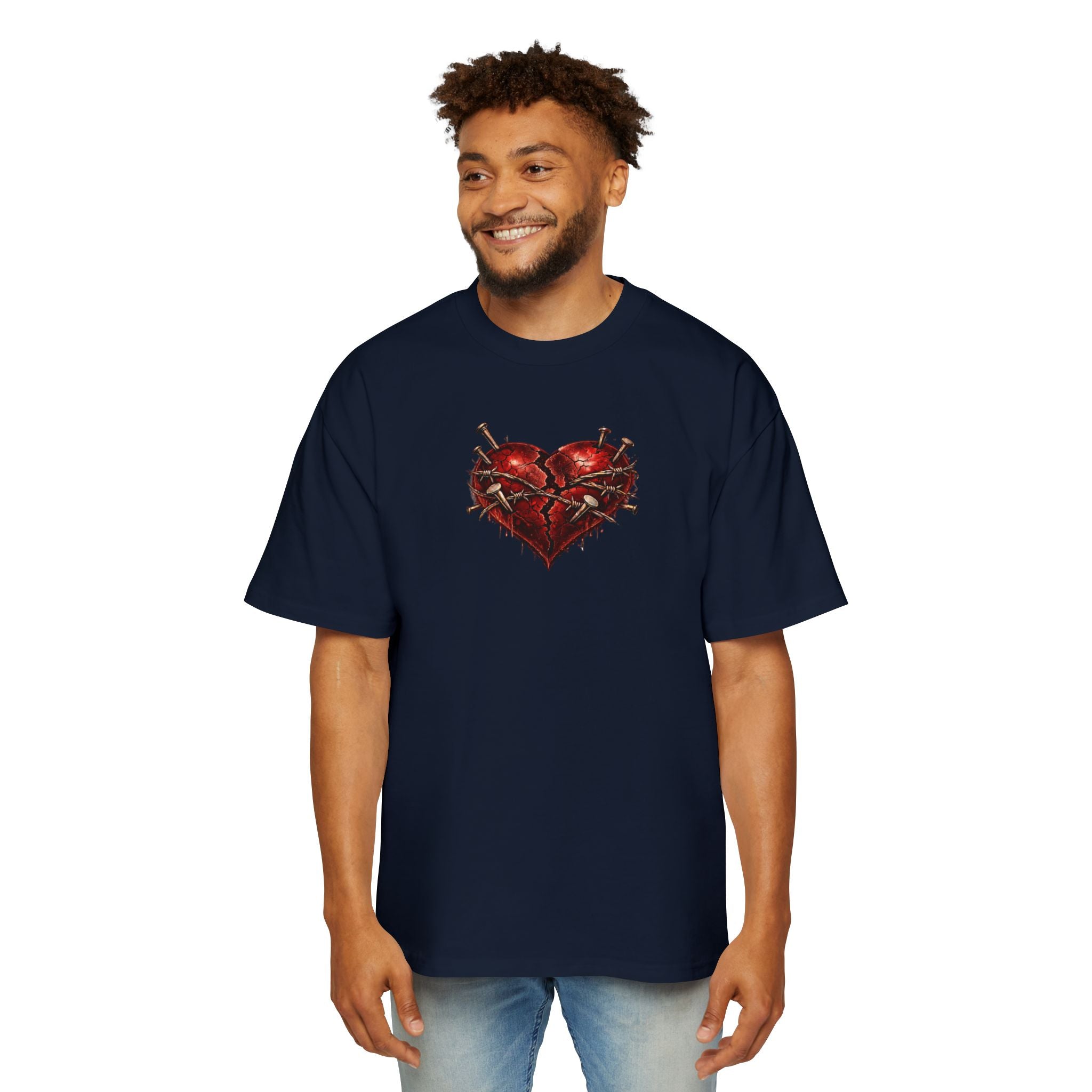Oversized Discipline Over Emotions (Back) Graphic Tee (Red Heart) Printify