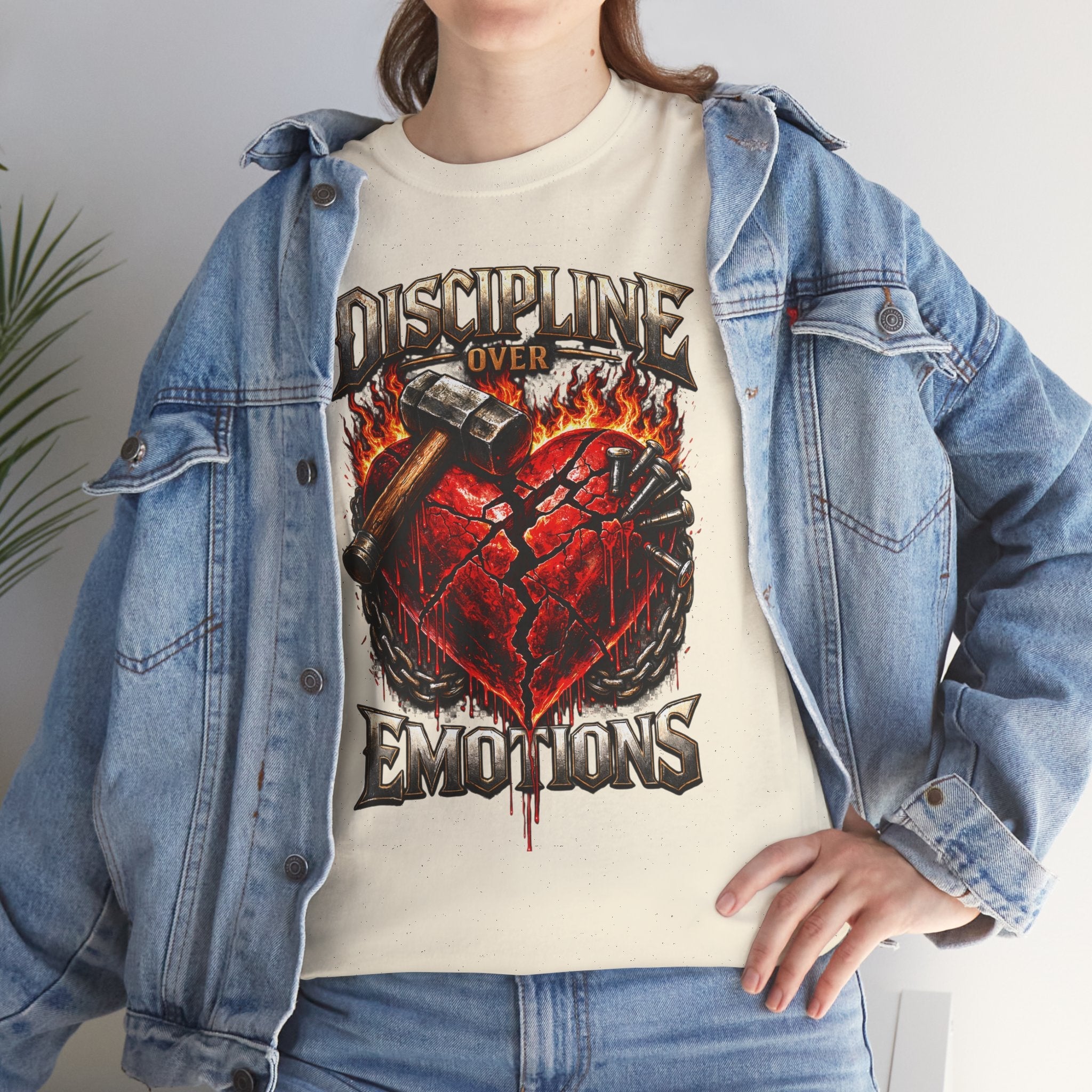 Discipline Over Emotions Graphic T-Shirt (Red Heart) Printify