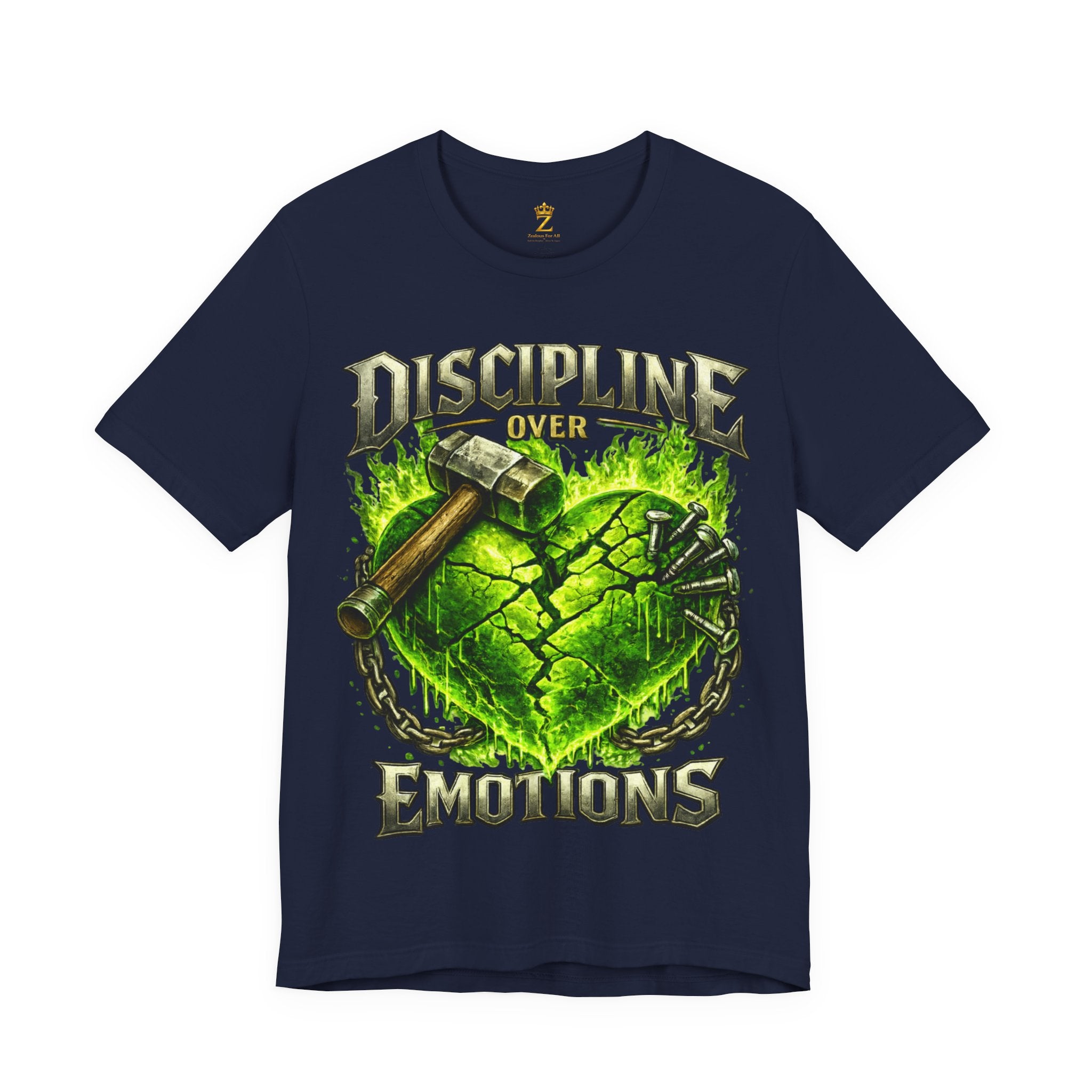 Discipline Over Emotions Premium Graphic T-Shirt (Lime Green Heart) Printify