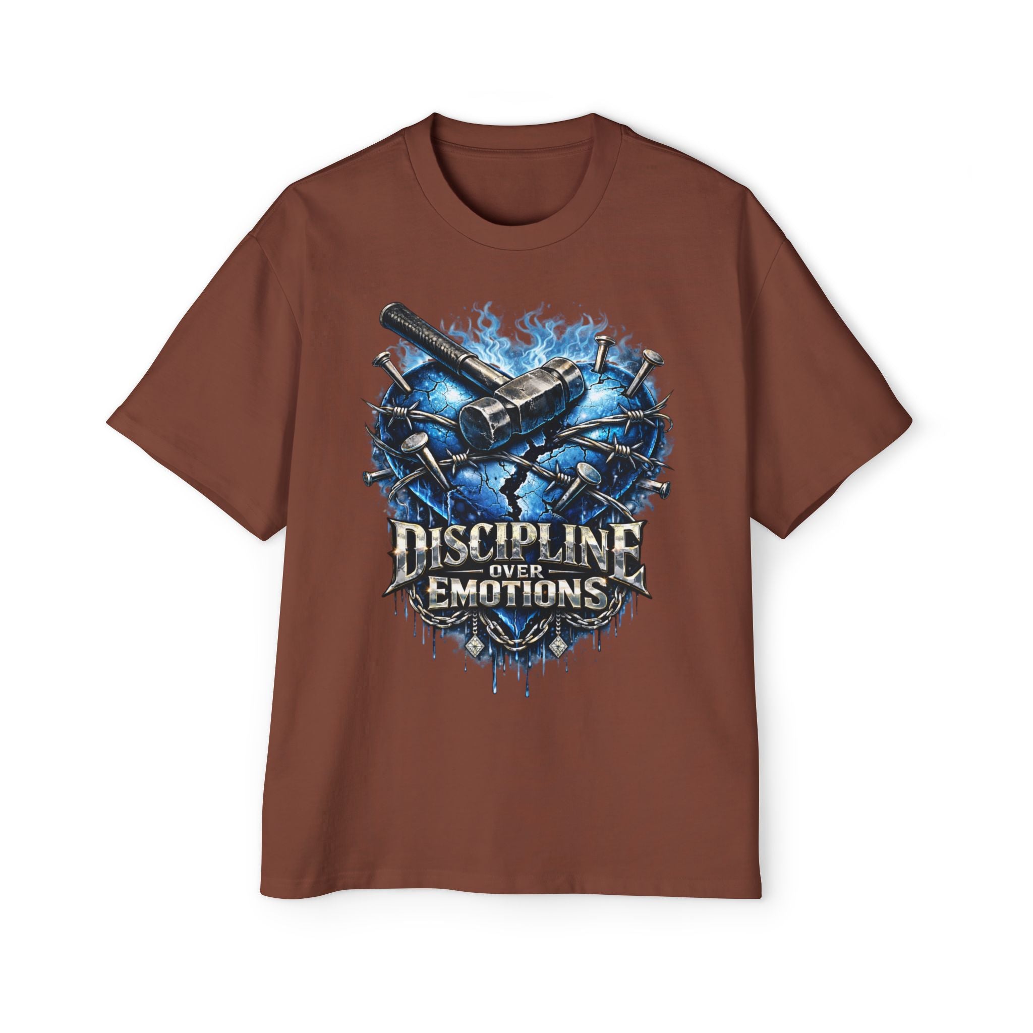 Oversized Discipline Over Emotions Graphic T-Shirt (Blue Heart) Printify
