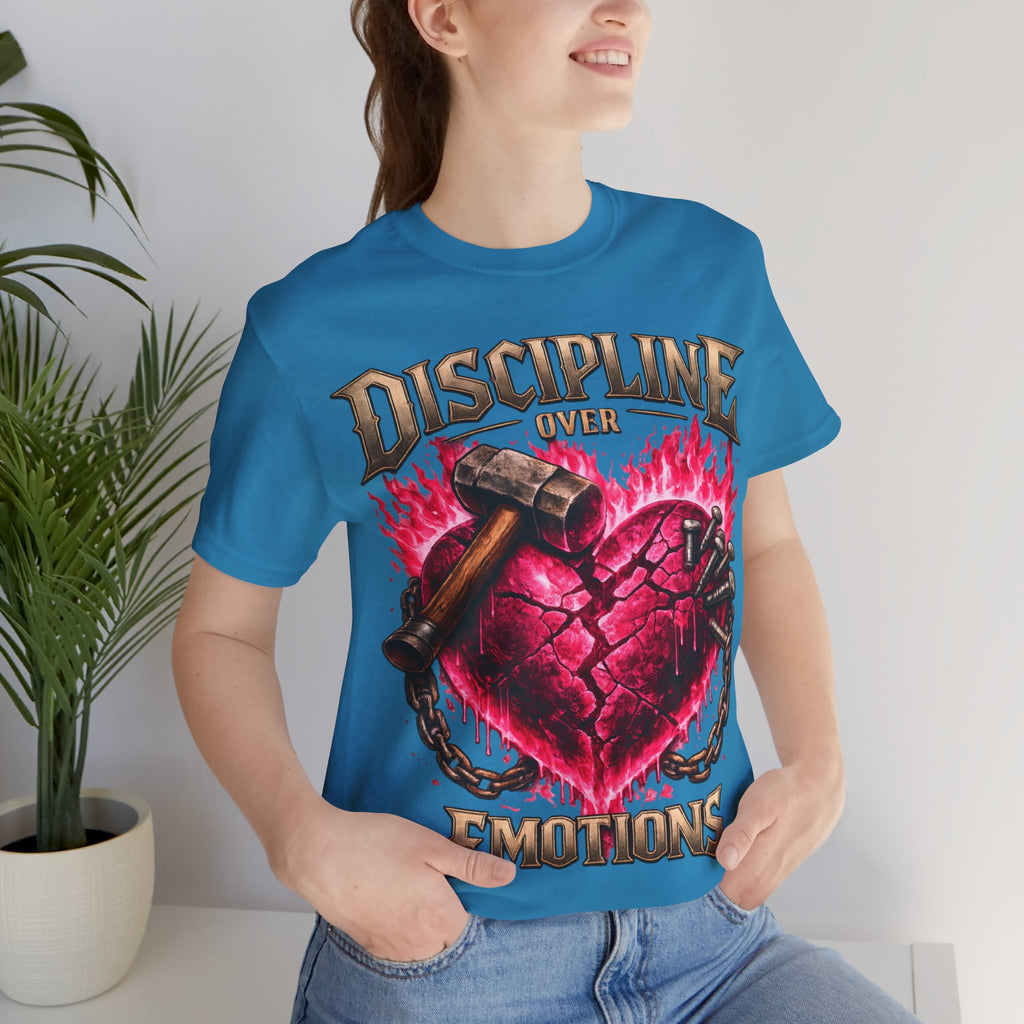 Discipline Over Emotions Premium Graphic T-Shirt (Hot Pink Heart) Printify