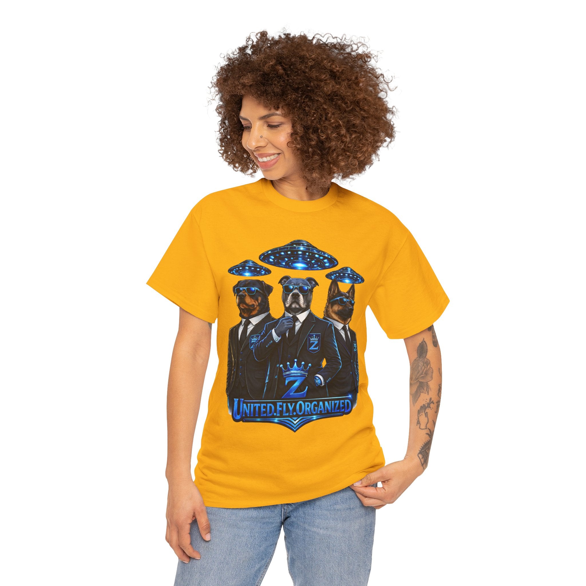 Adult "United. Fly. Organized." Graphic Tee (Blue) Printify