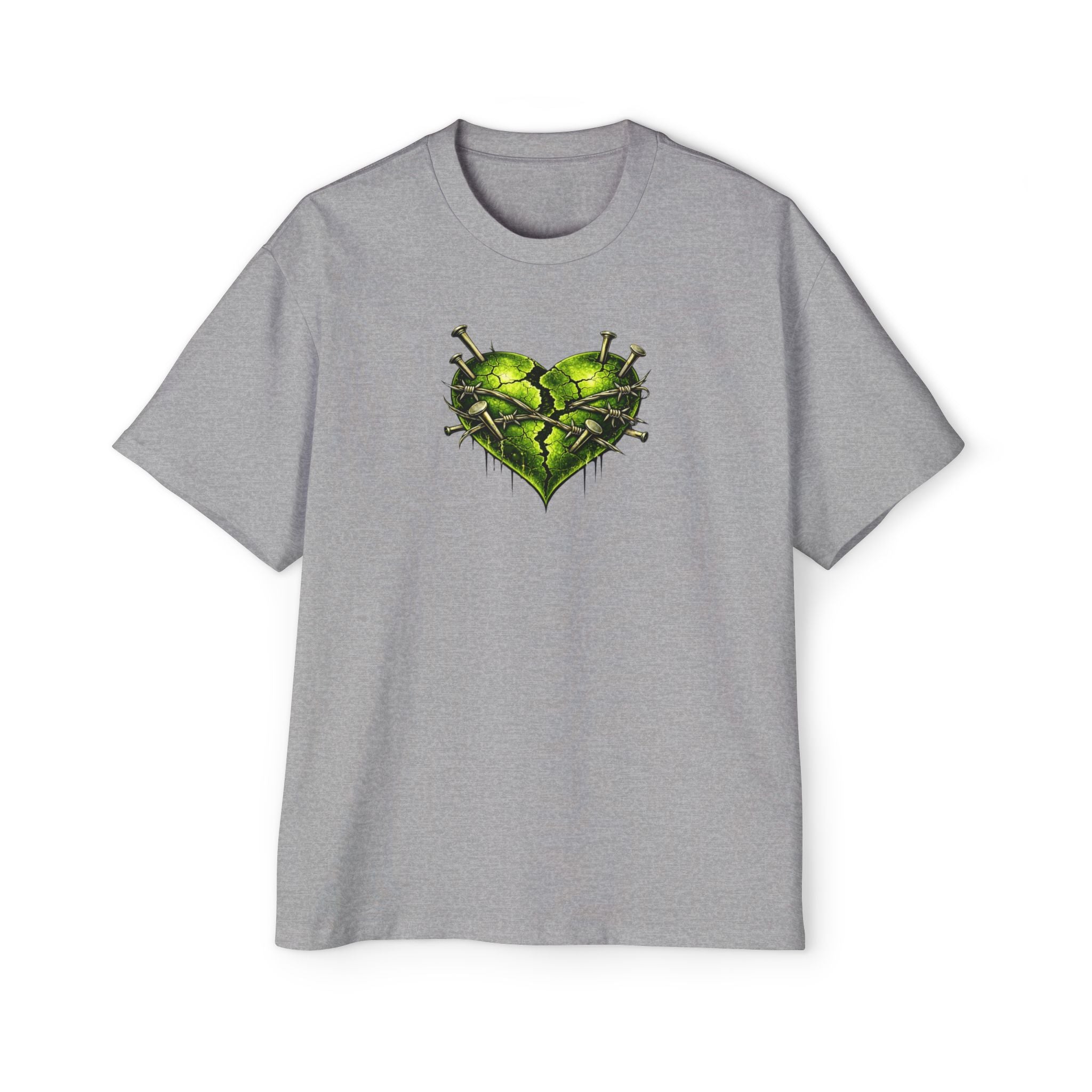 Adult *Oversized* Discipline Over Emotions (Back) Graphic Tee (Lime Green Heart) Printify
