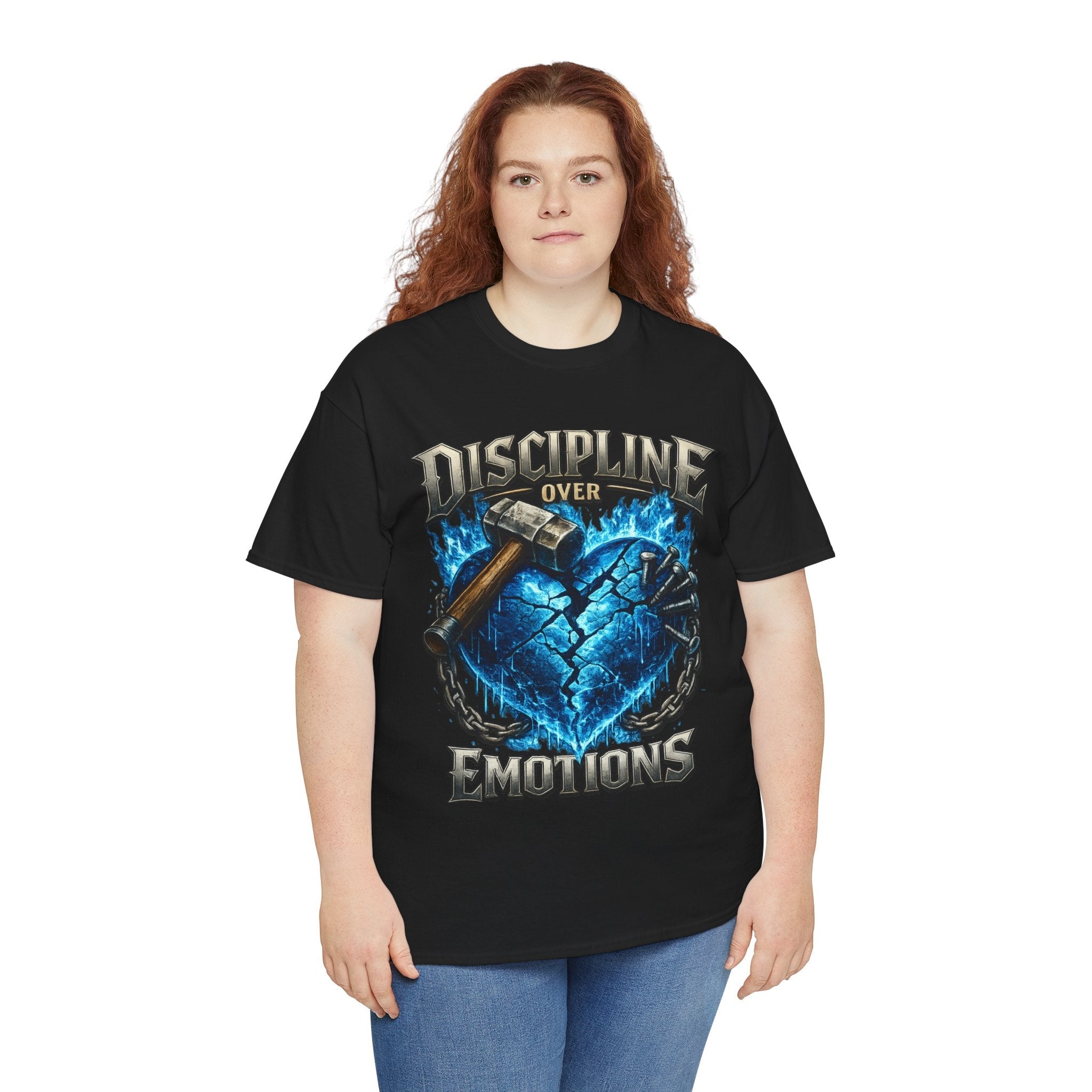Discipline Over Emotions Graphic T-Shirt (Blue Heart) Printify