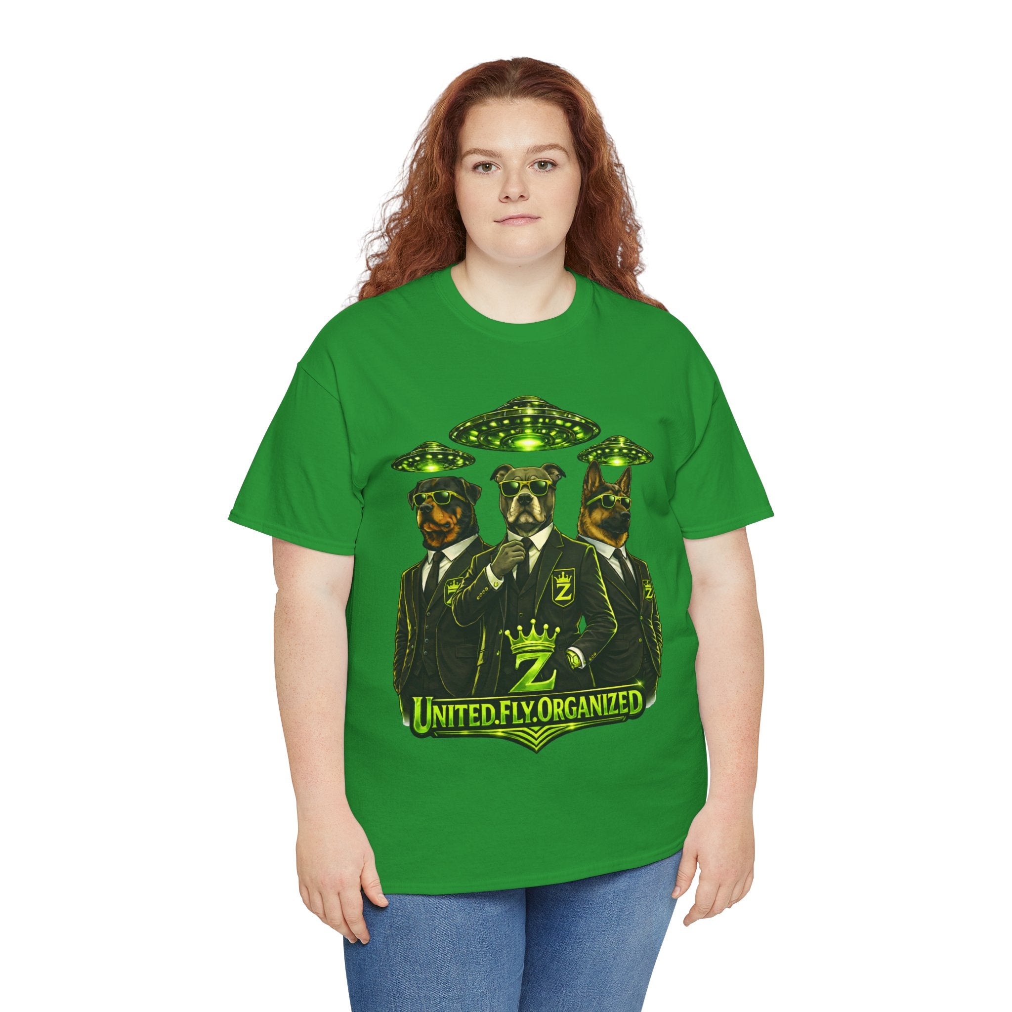 Adult "United. Fly. Organized." Graphic Tee (Lime Green) Printify