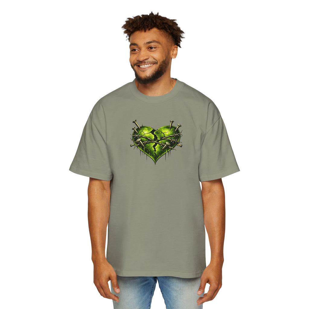 Adult *Oversized* Discipline Over Emotions (Back) Graphic Tee (Lime Green Heart) Printify