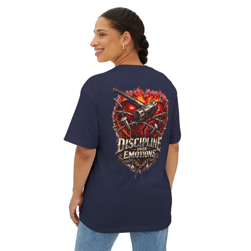 Adult *Oversized* Discipline Over Emotions (Back) Graphic Tee (Red Heart) Printify