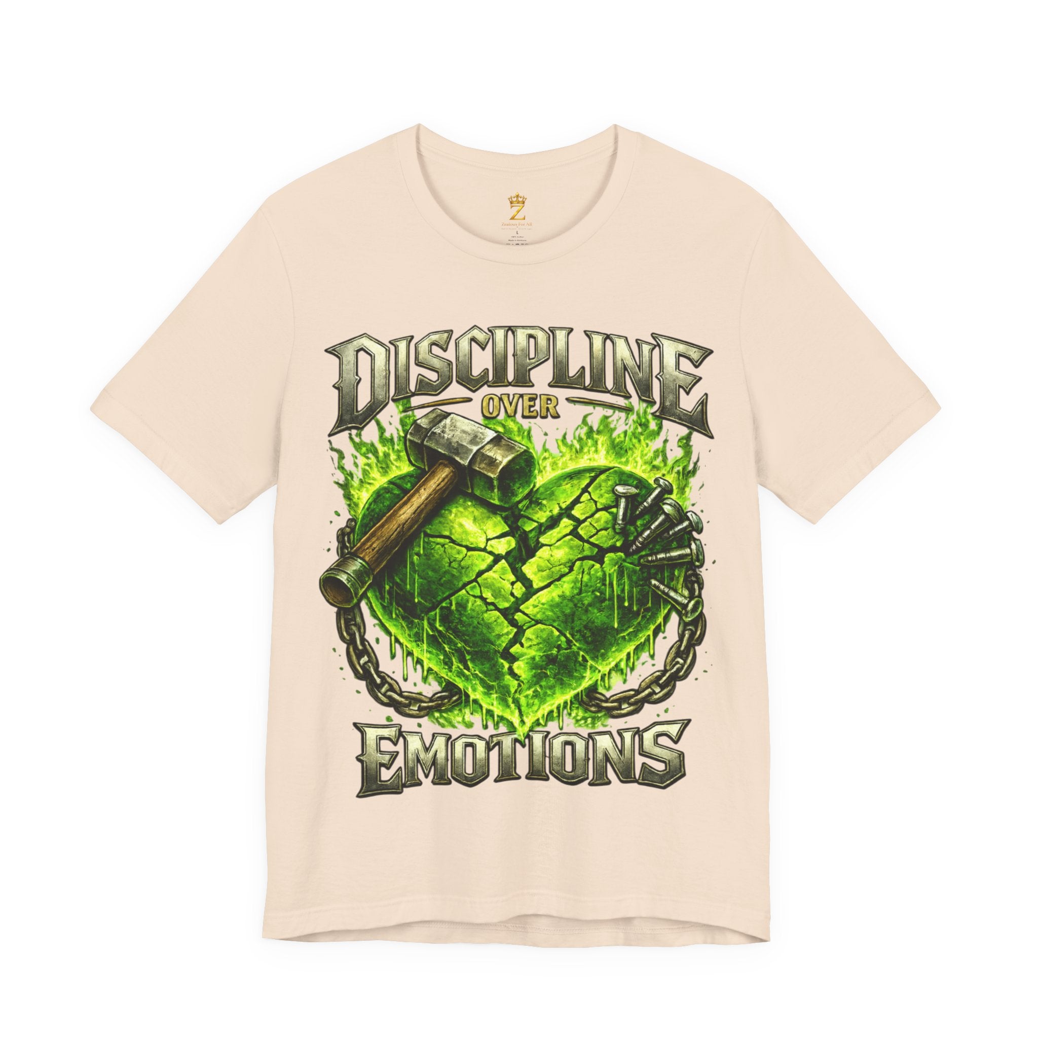 Discipline Over Emotions Premium Graphic T-Shirt (Lime Green Heart) Printify