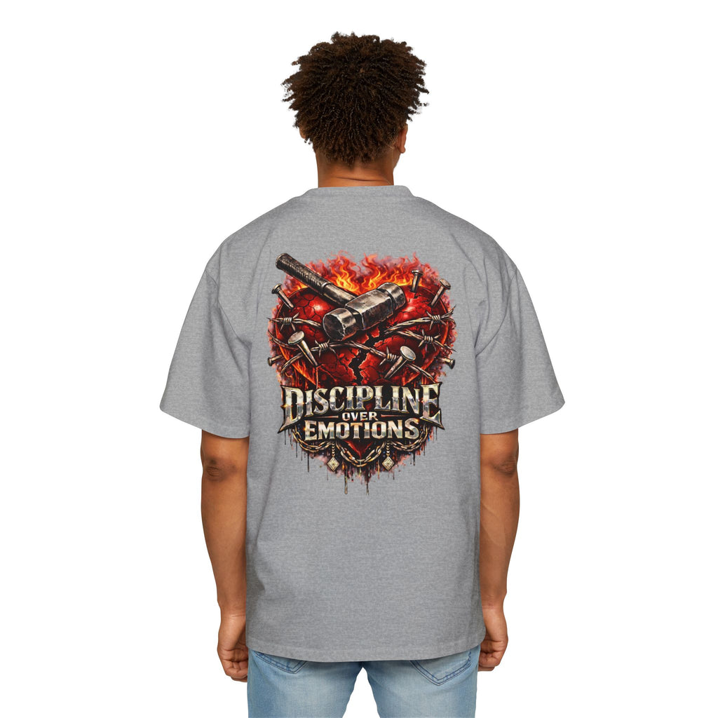 Oversized Discipline Over Emotions (Back) Graphic Tee (Red Heart) Printify