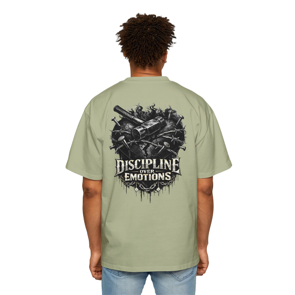 Oversized Discipline Over Emotions (Back) Graphic Tee (Black Heart) Printify