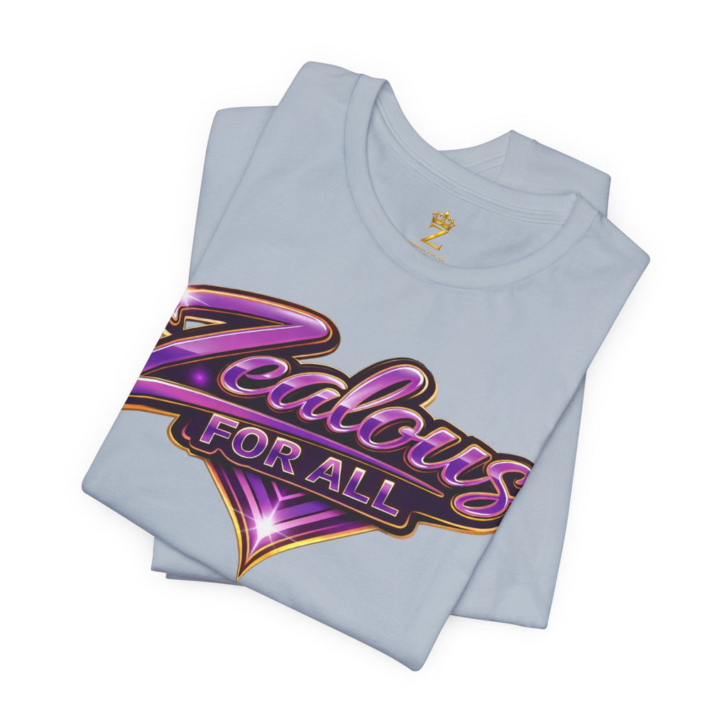 CUSTOM Zealous For All Graphic T-Shirt (Purple & Gold Trim Logo)