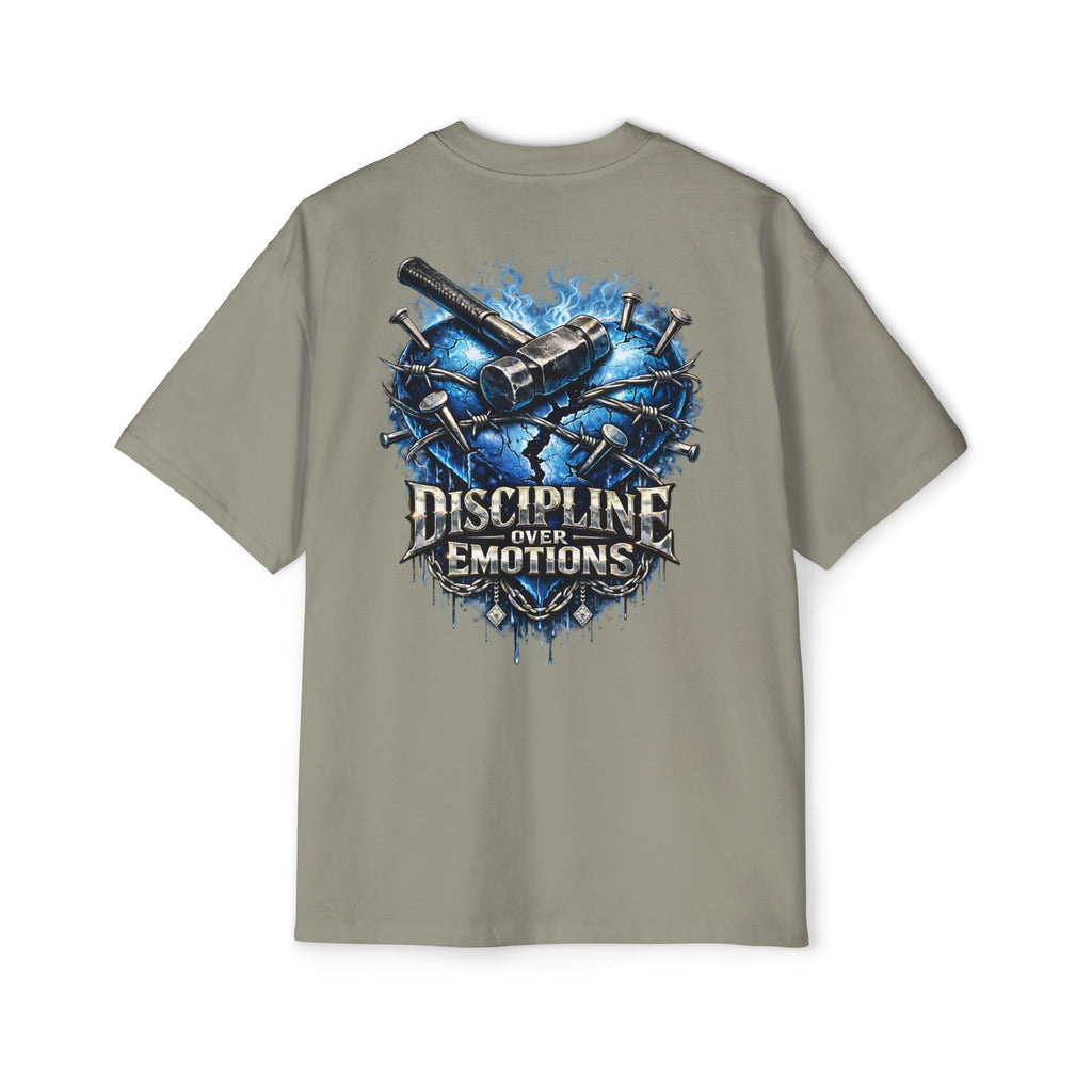 Oversized Discipline Over Emotions (Back) Graphic Tee (Blue Heart) Printify