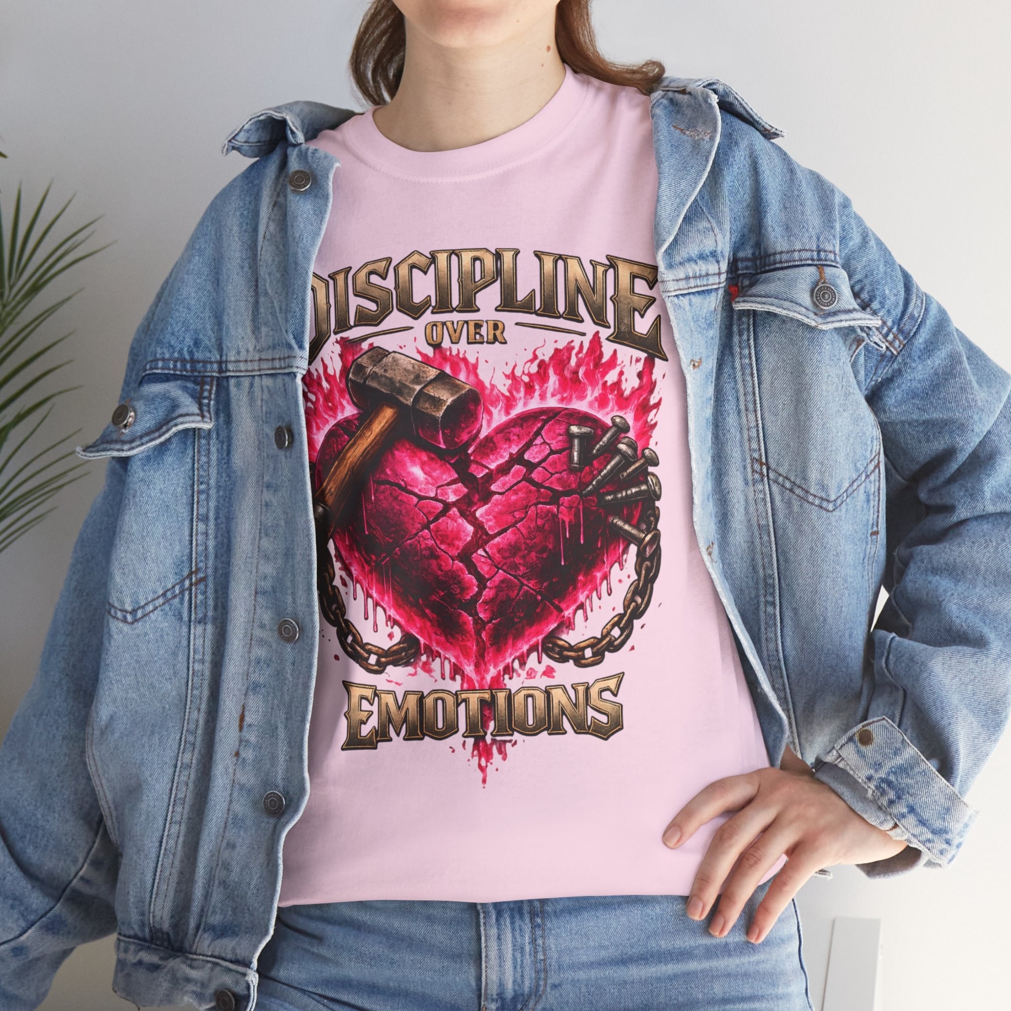 Adult Discipline Over Emotions Graphic T-Shirt (Hot Pink Heart)