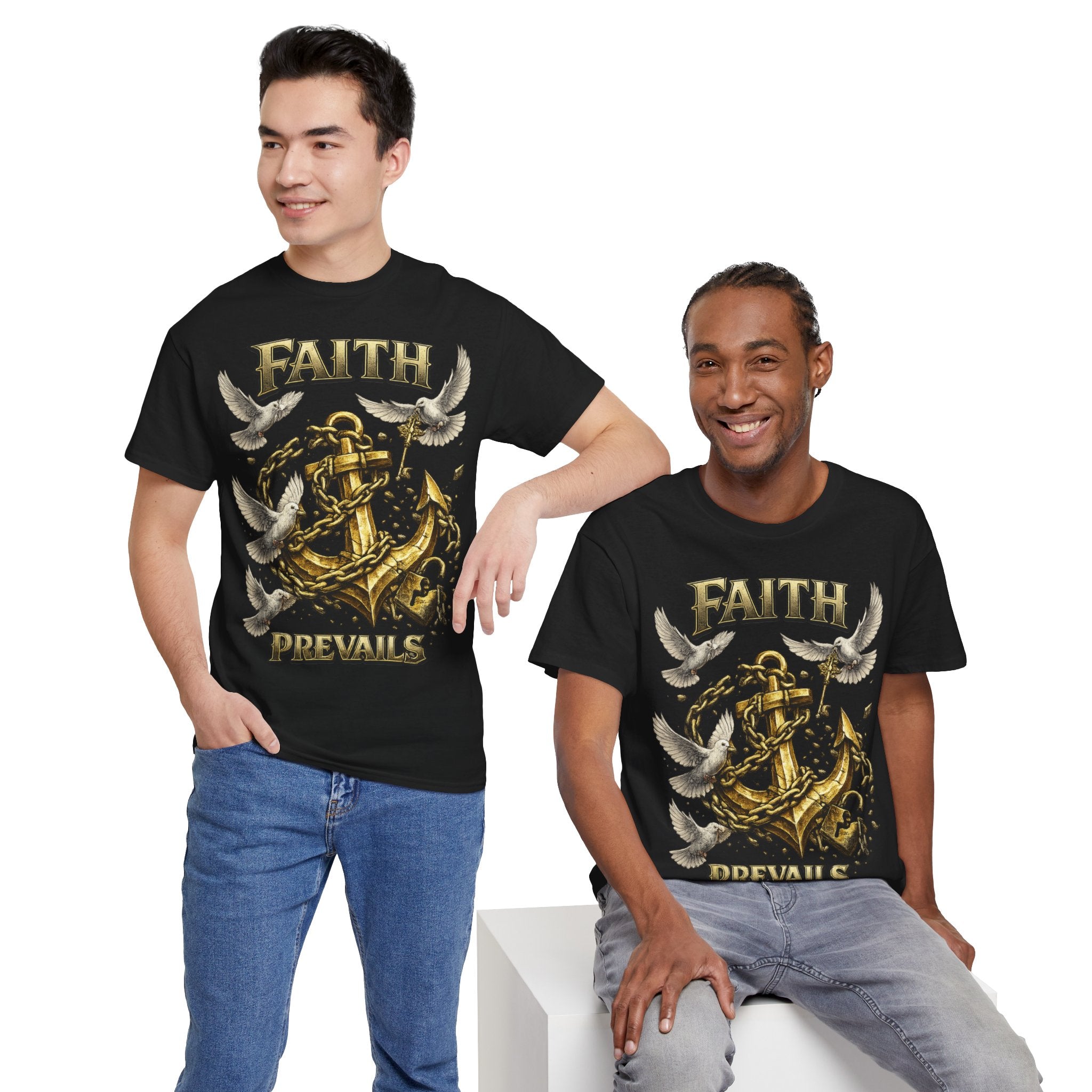 Adult Faith Prevails Anchor T-Shirt (Gold Anchor) Printify