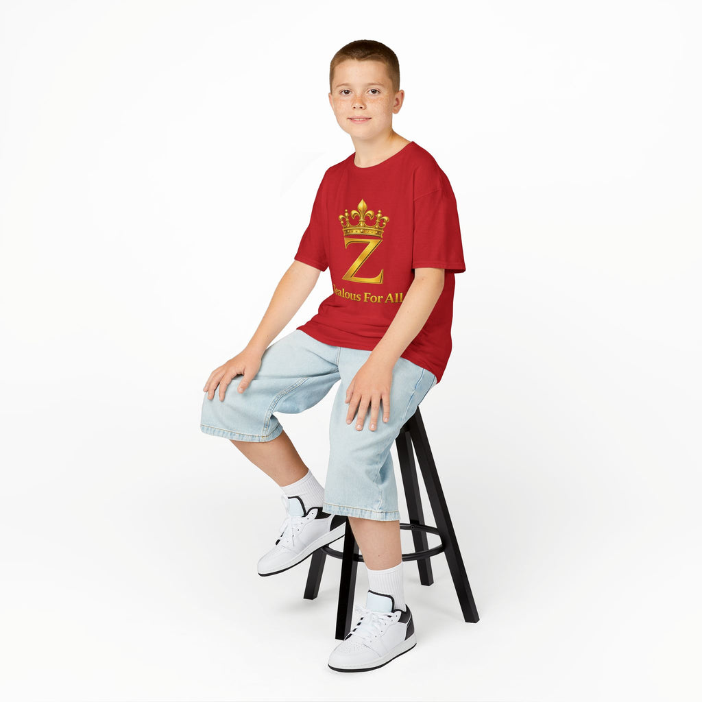 First Kids Zealous For All T-Shirt Drop 01 — Gold Logo Kids Tee Printify